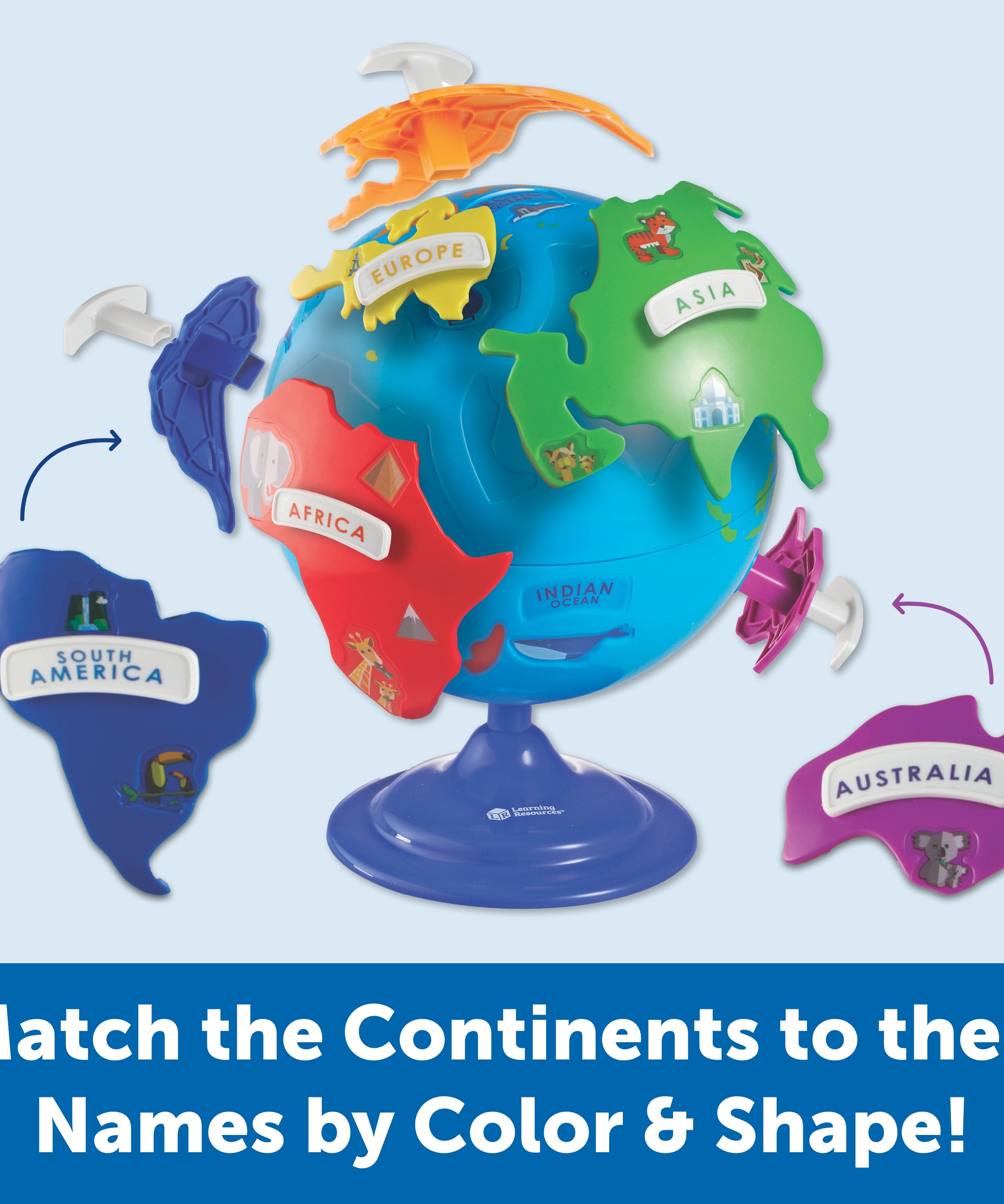 Learning Resources Puzzle Globe for Kids, Interactive Geography Toy with Removable Continents, Landmark Details and Rotating Base, Early Learning Globe for Ages 3+