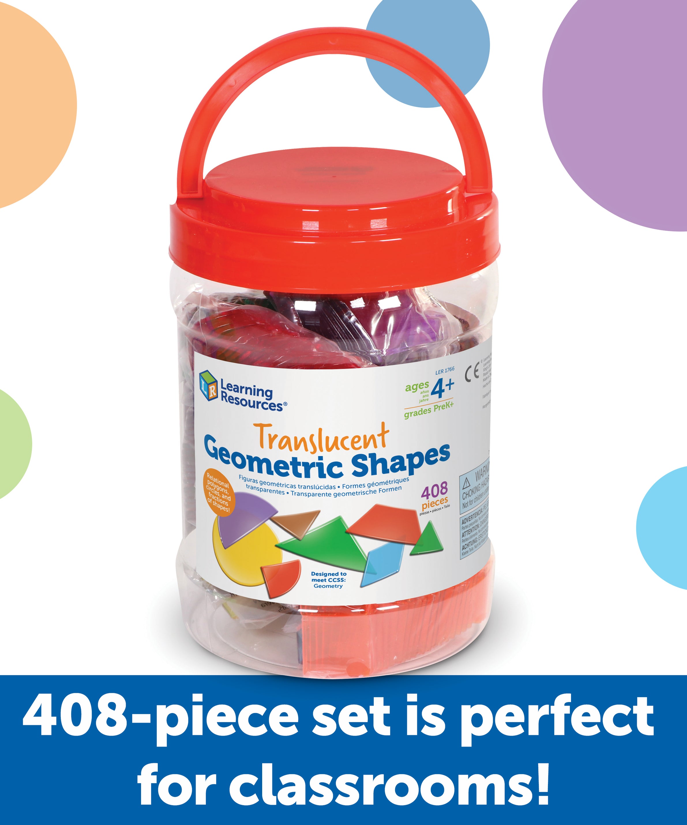 Learning Resources Translucent Geometric Shapes, Set of 408, Early Geometry Skills for Kids (Ages 4+)