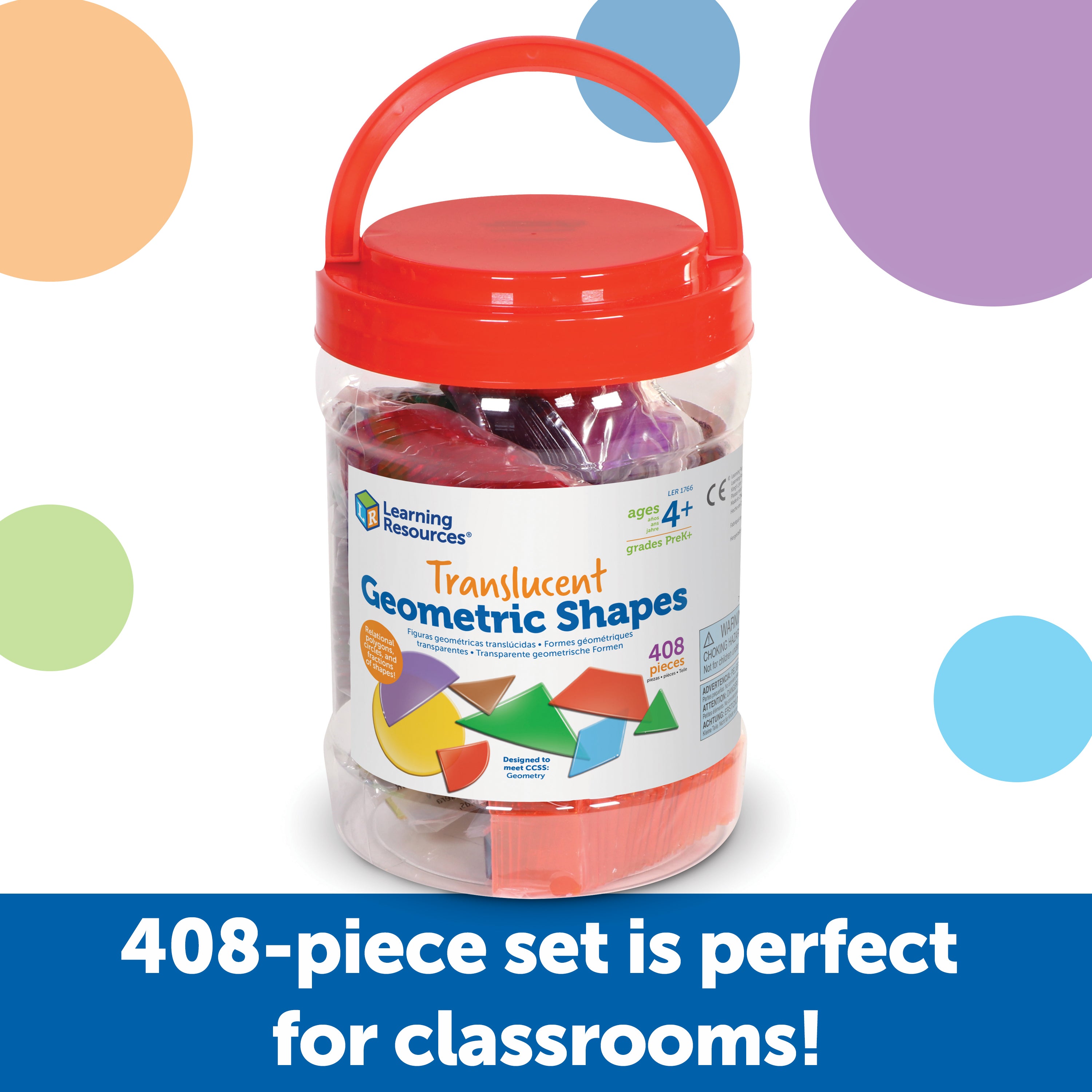 Learning Resources Translucent Geometric Shapes, Set of 408, Early Geometry Skills for Kids (Ages 4+)