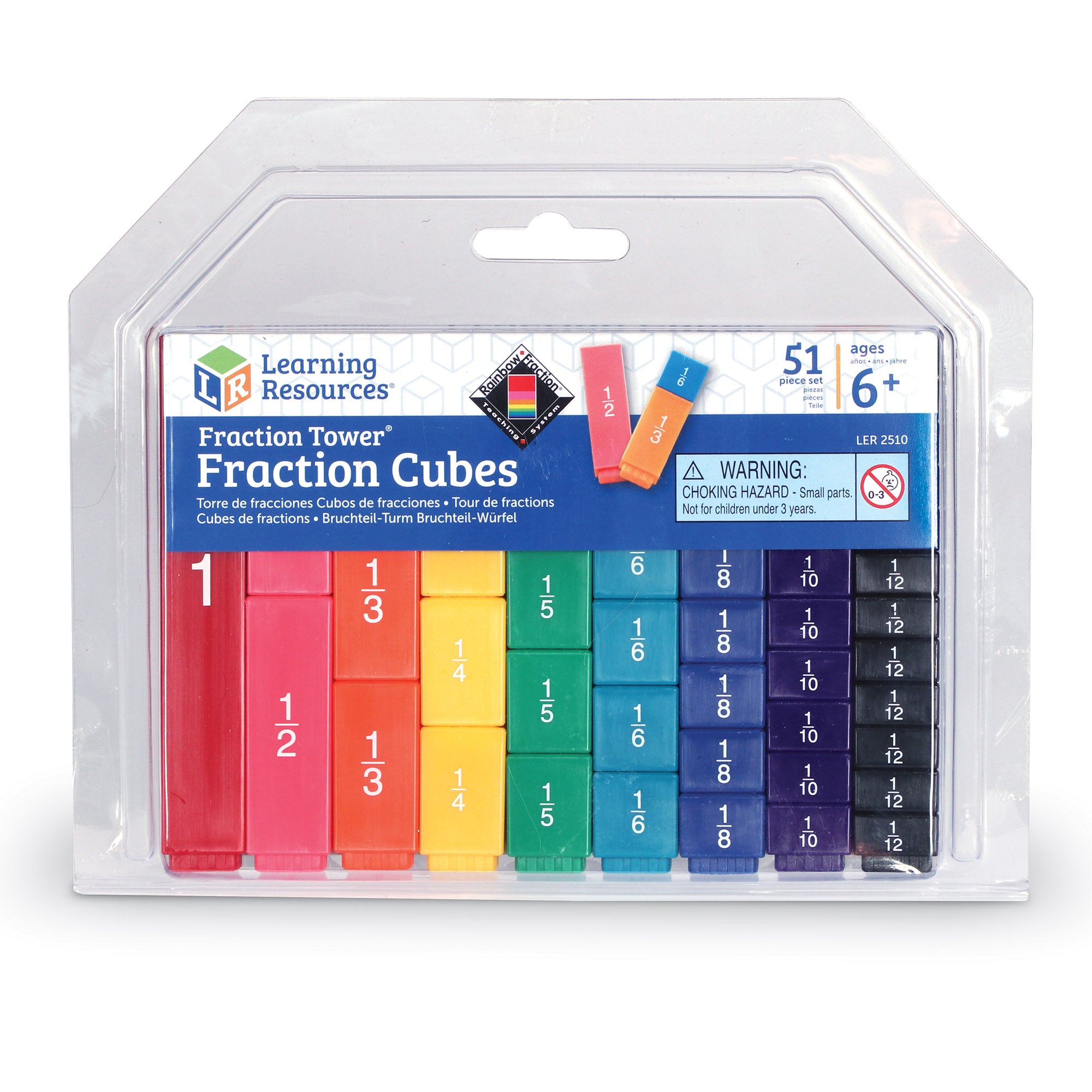 Learning Resources Fraction Tower Fraction Cubes, 51-Piece Colour-Coded Maths Set, Interlocking Cubes for Hands-On Fraction Learning