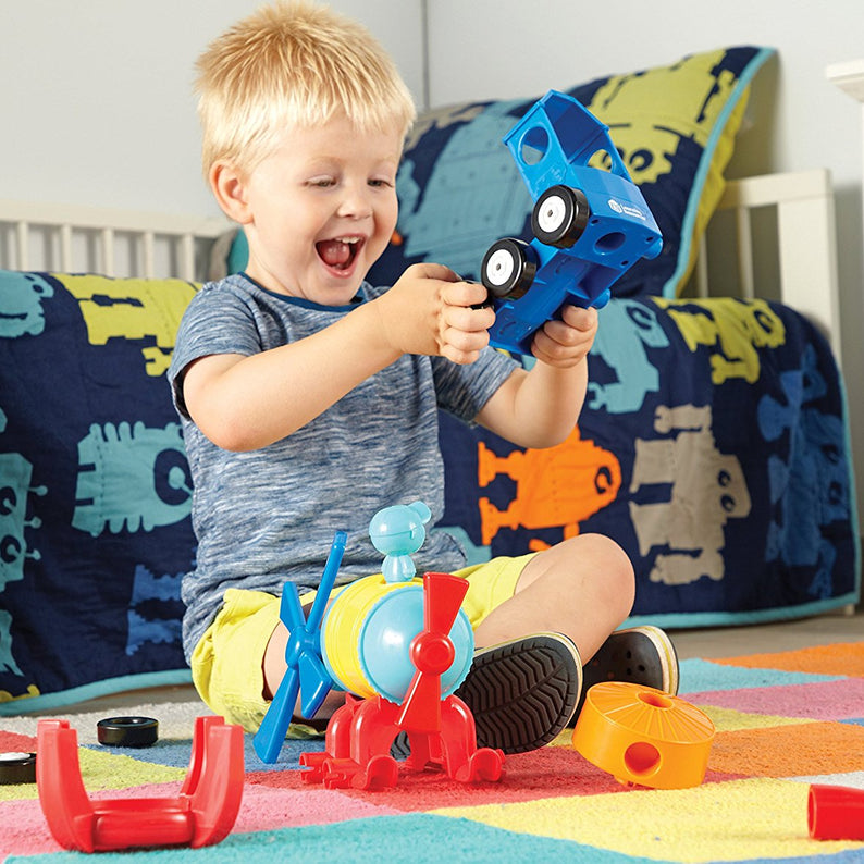 Learning Resources 1-2-3 Build It! Rocket-Train-Helicopter, 3-in-1 STEM Vehicle Building Set for Kids, Ages 2+