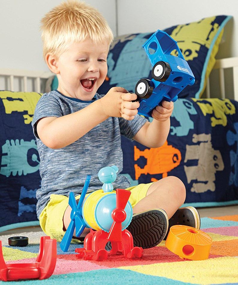 Learning Resources 1-2-3 Build It! Rocket-Train-Helicopter, 3-in-1 STEM Vehicle Building Set for Kids, Ages 2+