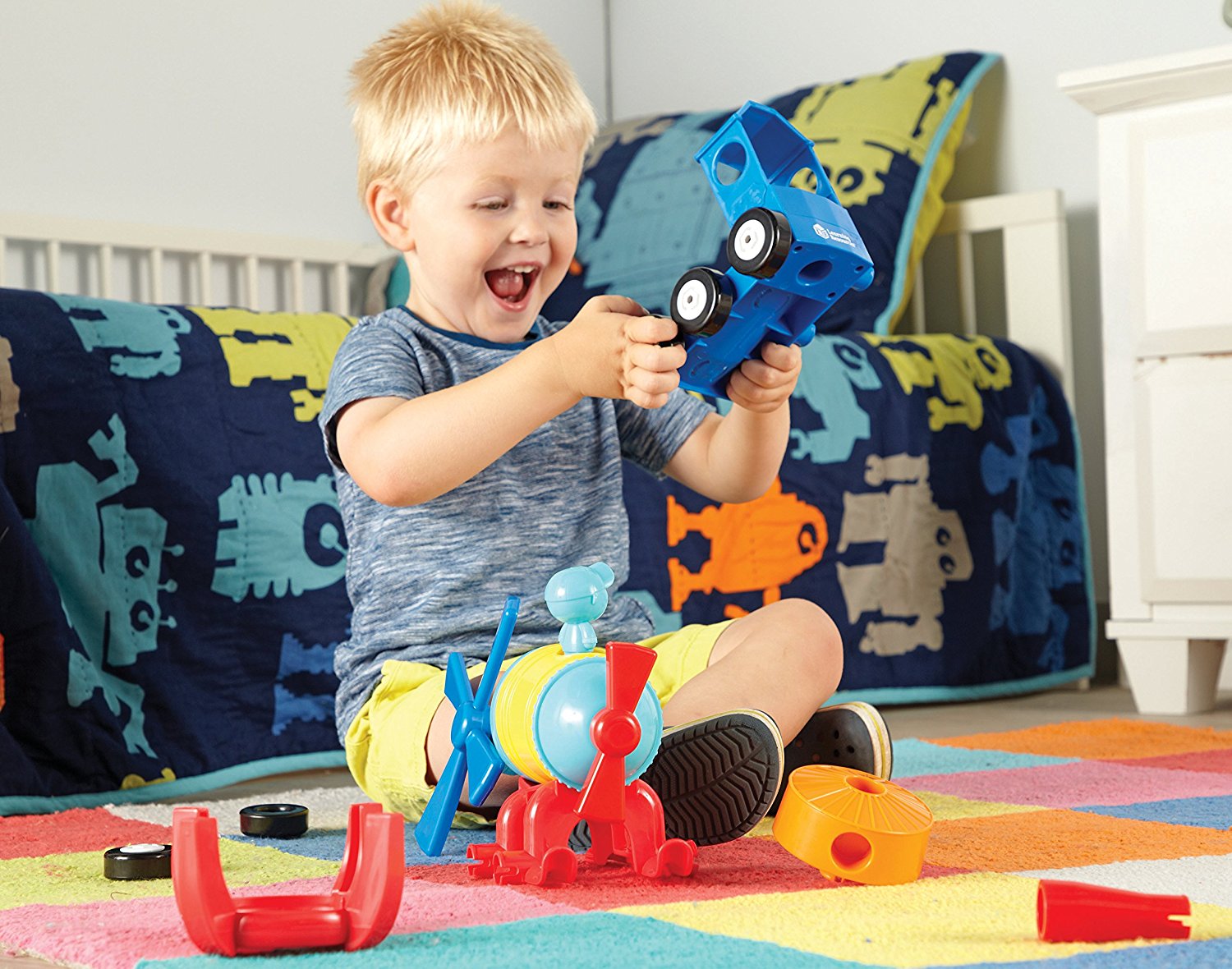 Learning Resources 1-2-3 Build It! Rocket-Train-Helicopter, 3-in-1 STEM Vehicle Building Set for Kids, Ages 2+