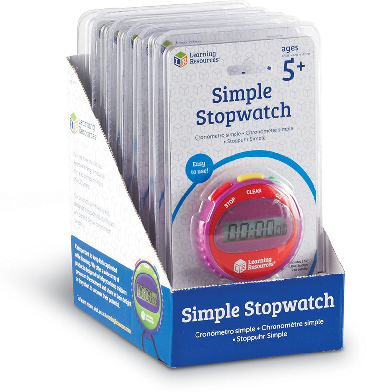 Learning Resources Simple Stopwatch Set of 6, Easy-to-Use Timers for Kids with Large Digital Display (Ages 5+)