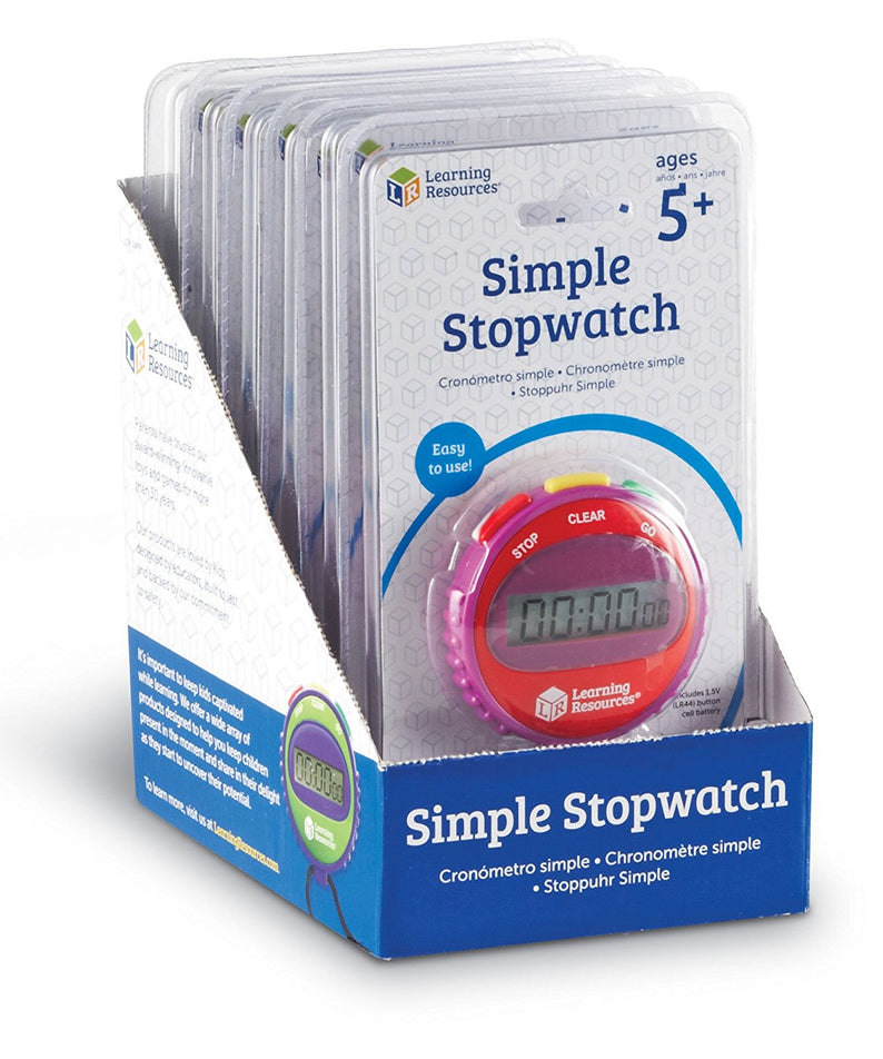 Learning Resources Simple Stopwatch Set of 6, Easy-to-Use Timers for Kids with Large Digital Display (Ages 5+)