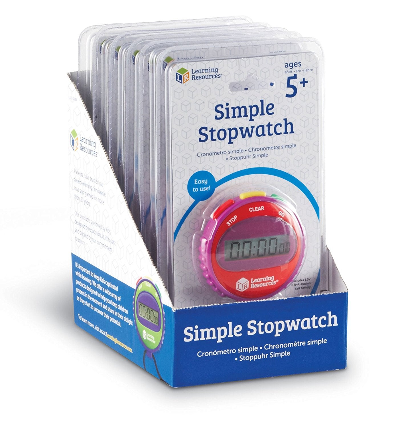 Learning Resources Simple Stopwatch Set of 6, Easy-to-Use Timers for Kids with Large Digital Display (Ages 5+)