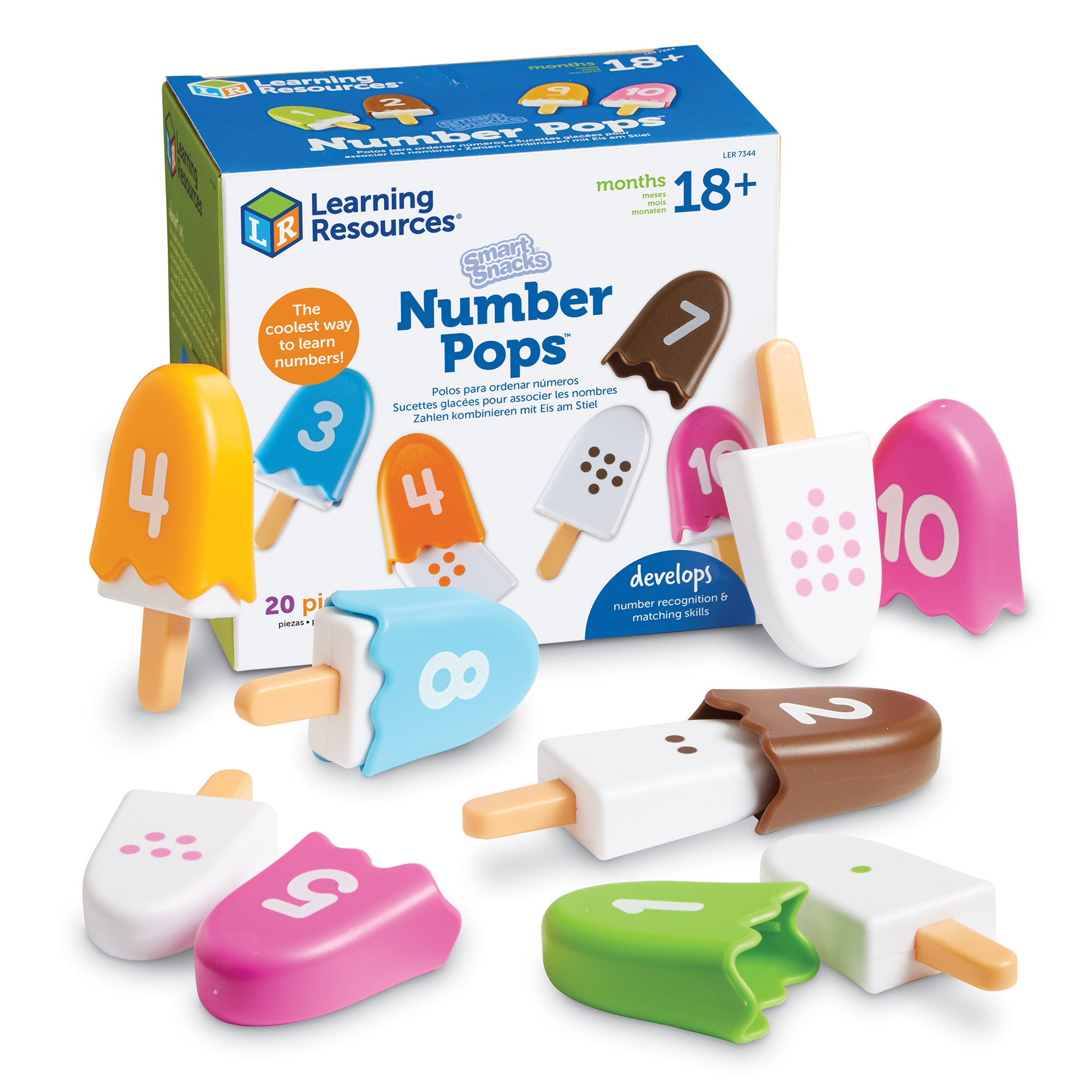 Learning Resources Smart Snacks Number Pops, Counting and Colour Recognition Toy Set for Toddlers Ages 2 and Up, Includes 10 Ice Cream Pops