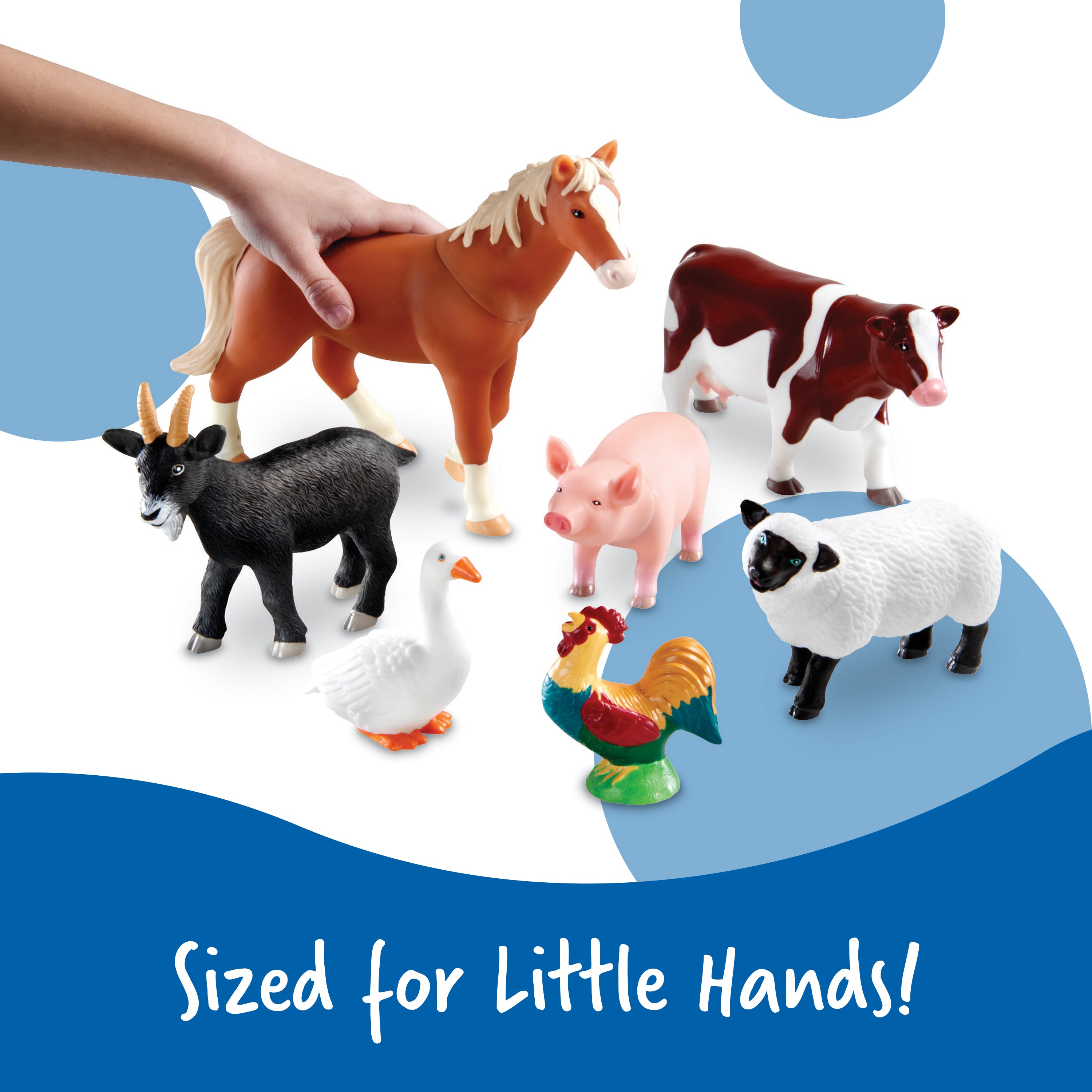Learning Resources Jumbo Farm Animals Toy Set, 7-Piece Realistic Farm Animal Figures for Kids' Imaginative Play & Early Learning