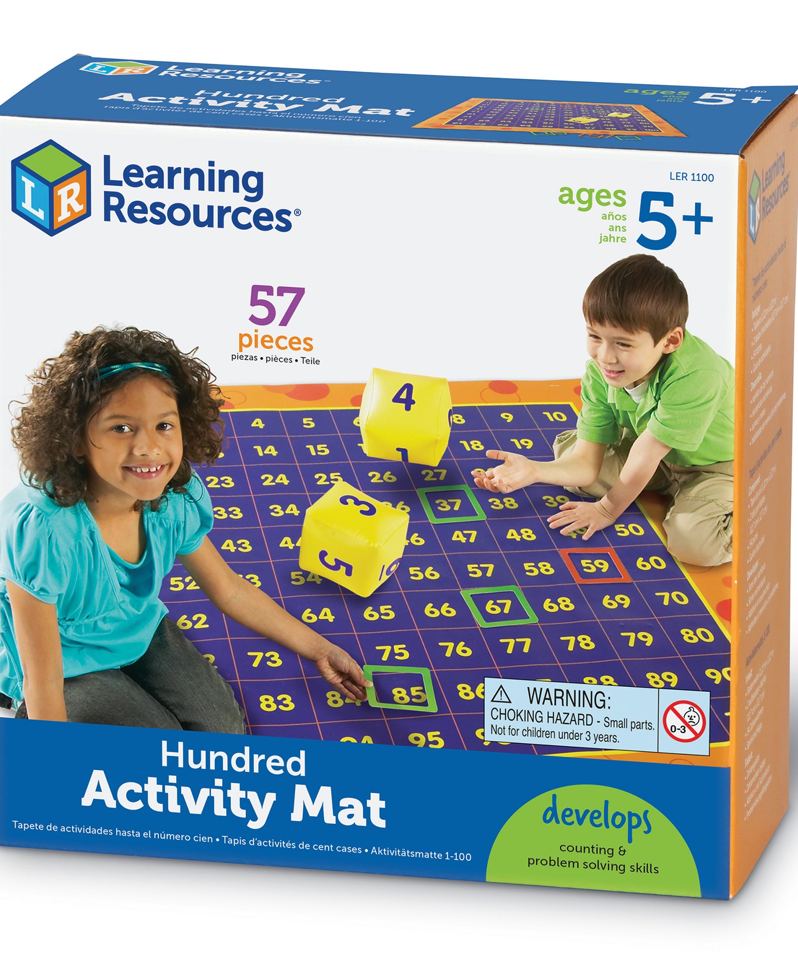 Learning Resources Hip Hoppin' Hundred Mat Activity Set, Giant Floor Mat for Counting and Number Patterns, Includes 2 Inflatable Cubes and 54 Number Frames, Maths Game for Ages 5+