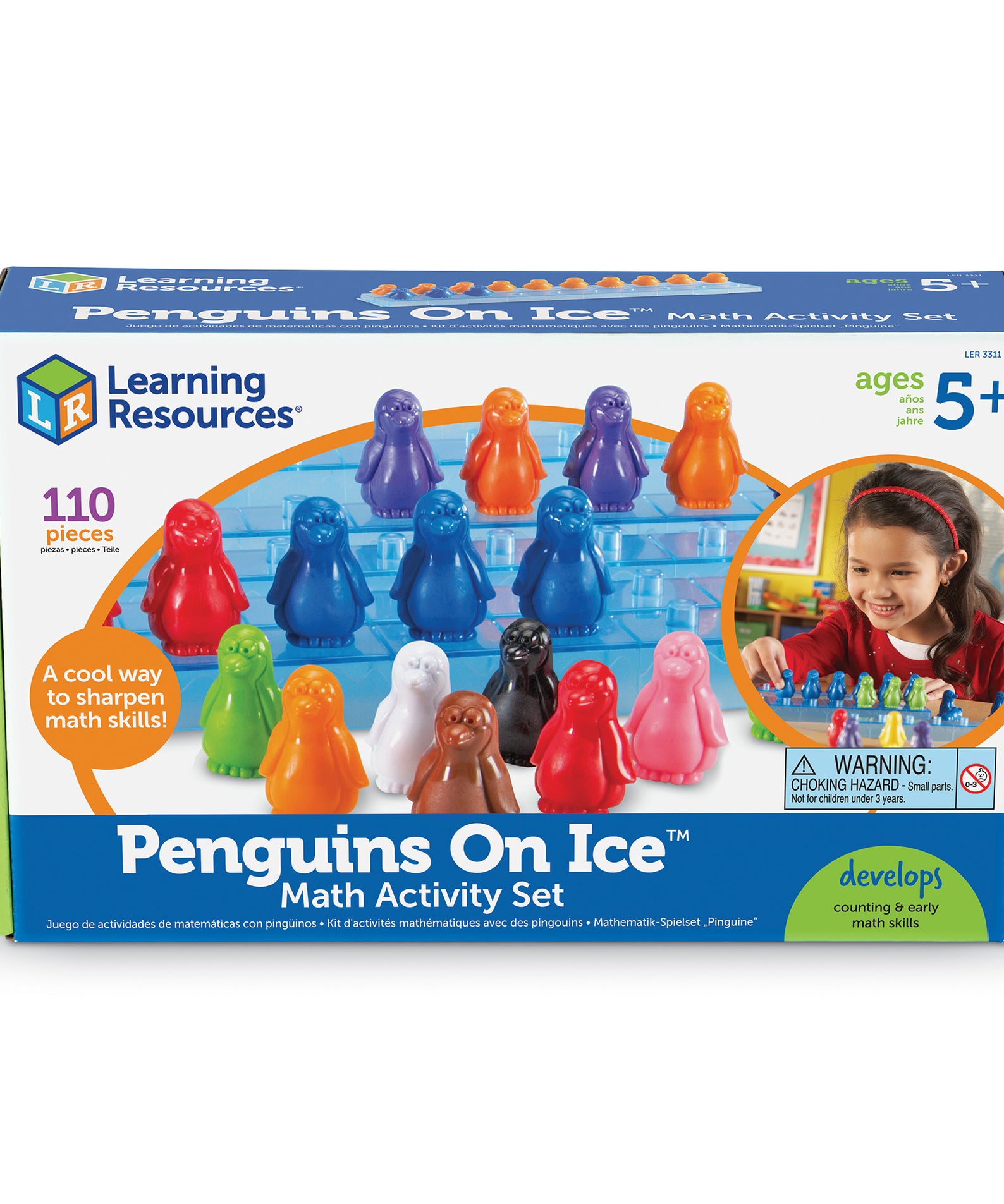Learning Resources Penguins on Ice Math Activity Set, Hands-On Counting and Sorting Game for Kids, Includes 100 Colourful Penguin Counters and 10 Ice Bars