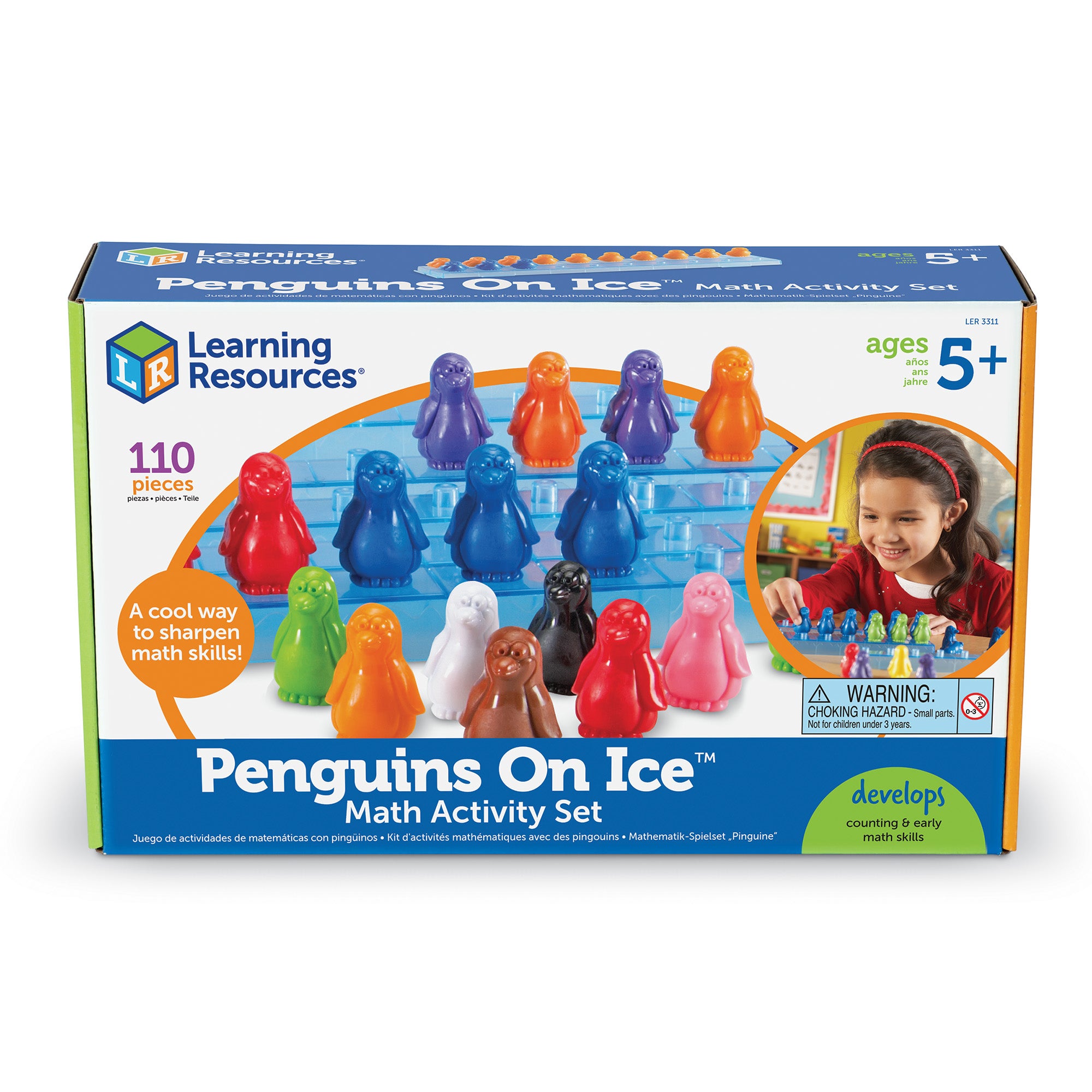 Learning Resources Penguins on Ice Math Activity Set, Hands-On Counting and Sorting Game for Kids, Includes 100 Colourful Penguin Counters and 10 Ice Bars