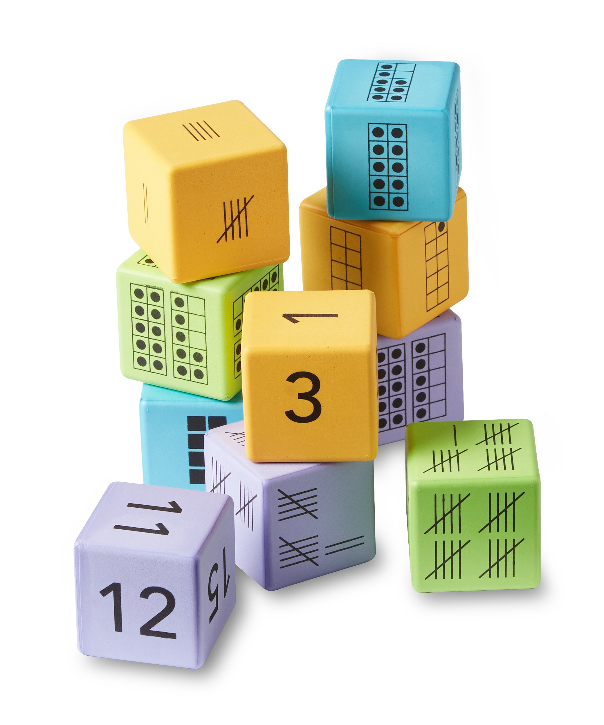 Learning Resources Multiple Representation Dice, Set of 16 Foam Dice with Ten Frames, Base Ten, Tally Numbers, and Numerals for Building Number Sense, Ages 5+