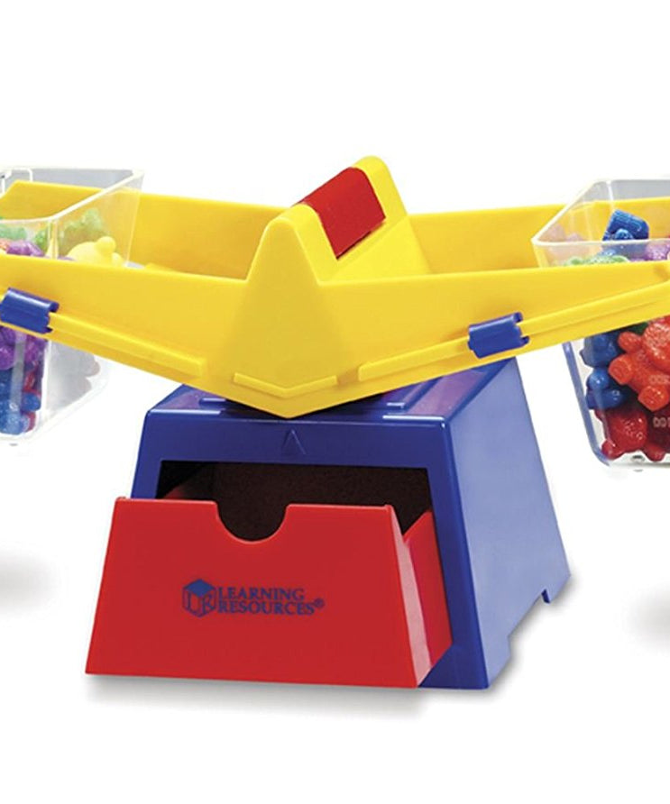 Learning Resources Primary Bucket Balance with Compare Bear Counters, Hands-On Math Learning Tool for Weighing, Measuring and Comparing, Includes 102 Counters and Activity Guide, Ages 3+
