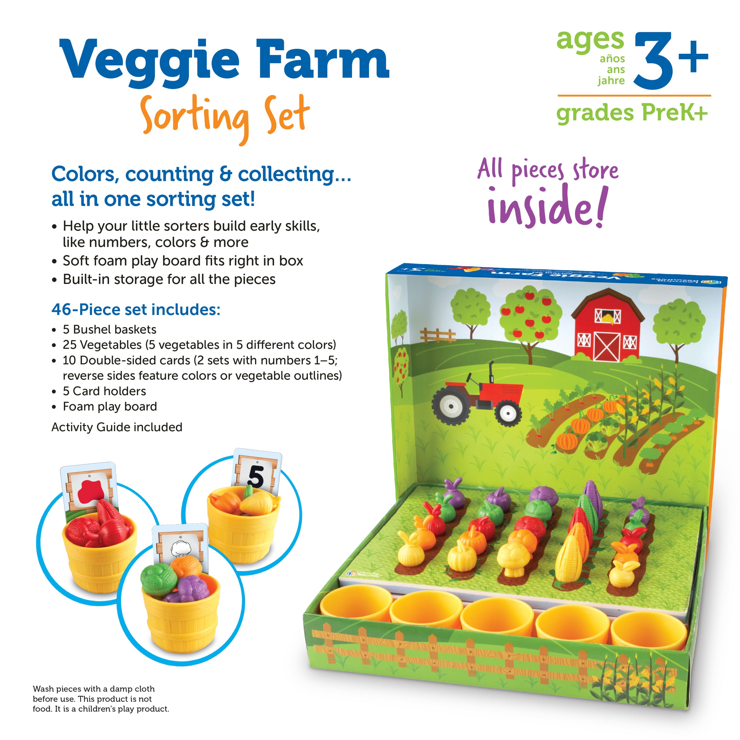 Learning Resources Veggie Farm Sorting Set, Hands-On Early Maths Activity for Counting, Sorting, and Colour Recognition, Ages 3+