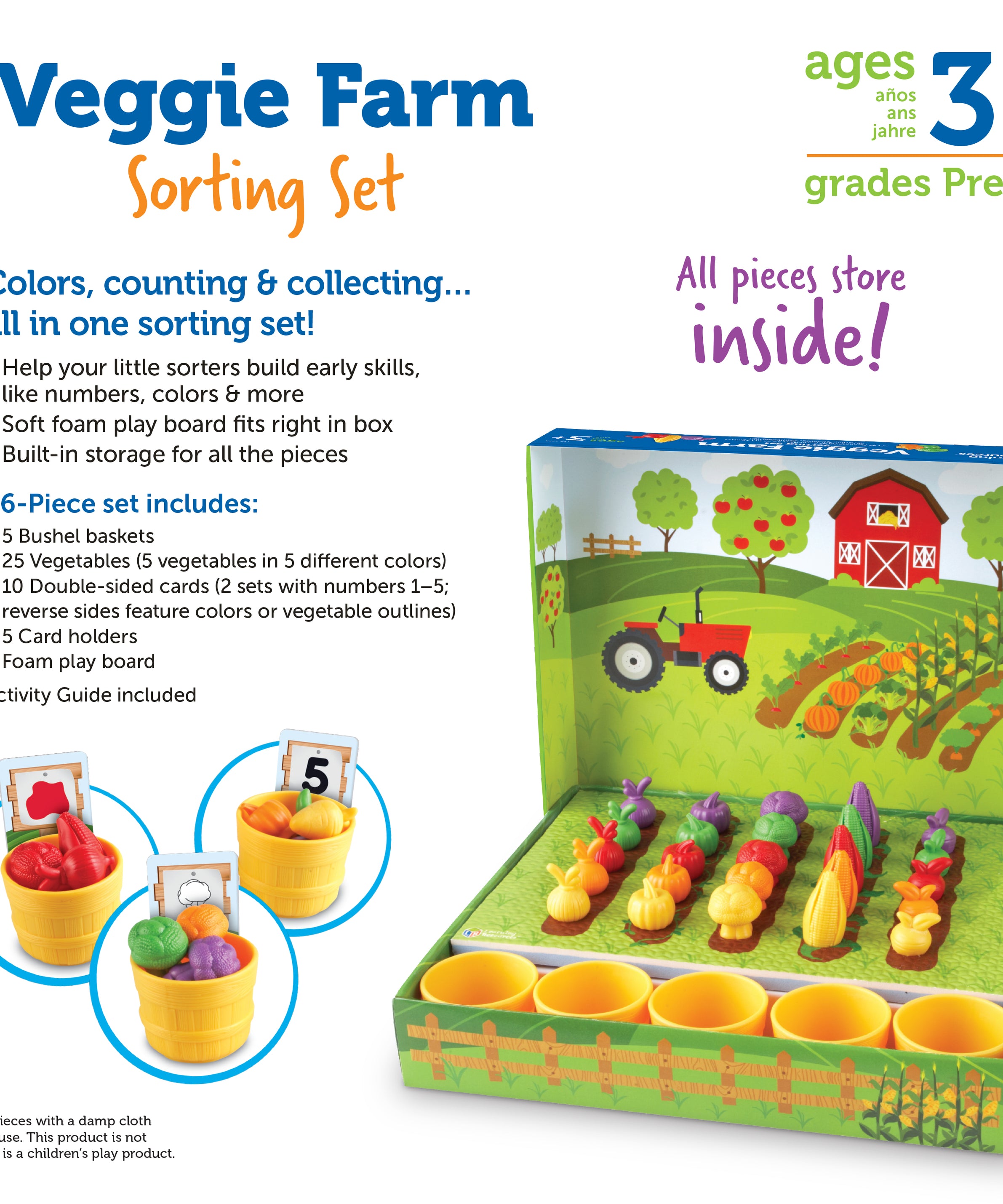 Learning Resources Veggie Farm Sorting Set, Hands-On Early Maths Activity for Counting, Sorting, and Colour Recognition, Ages 3+
