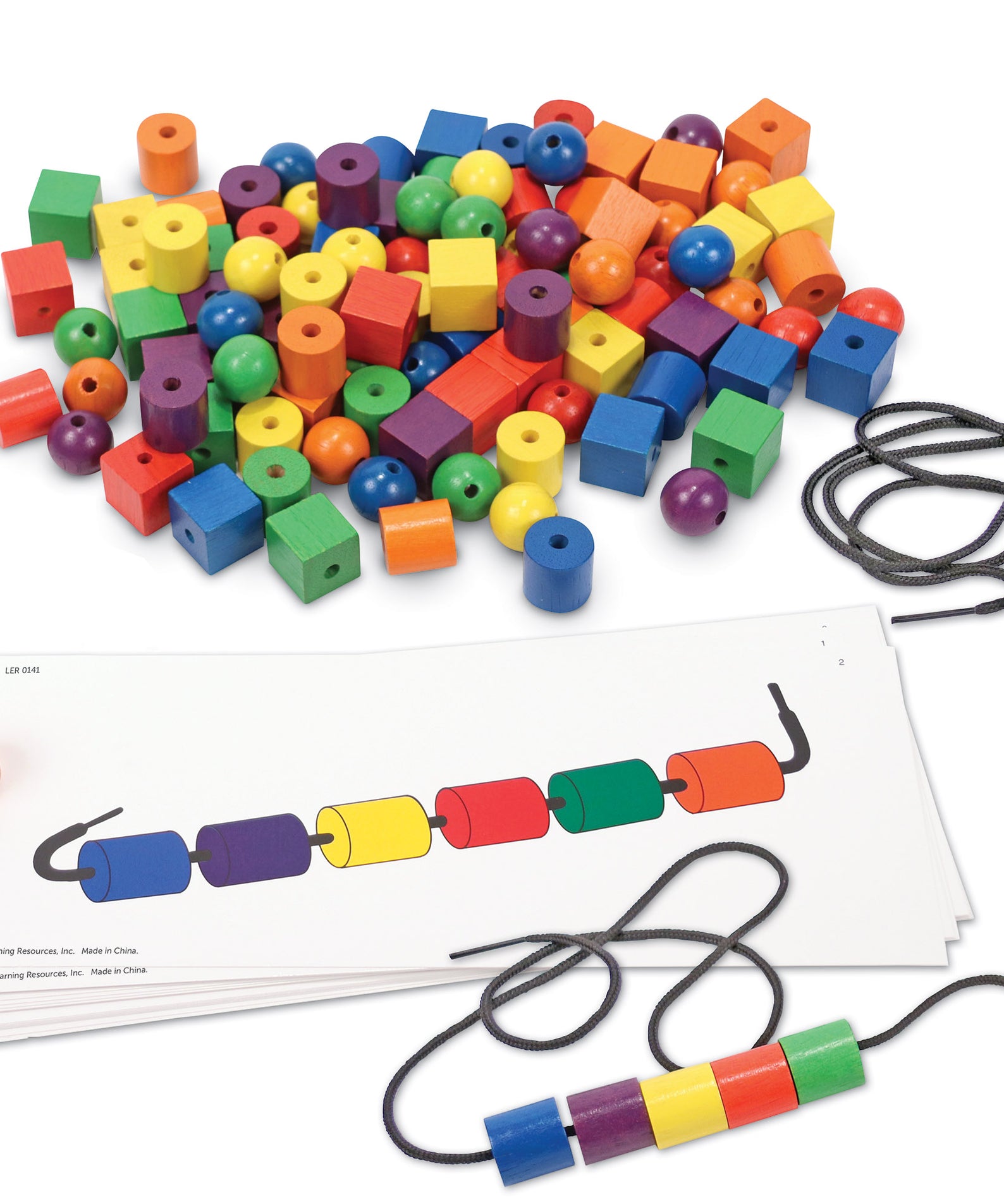 Learning Resources Beads and Pattern Card Set, 108 Beads & 20 Activity Cards for Early Maths & Fine Motor Skills, Language-Free Independent Learning, Ages 3+