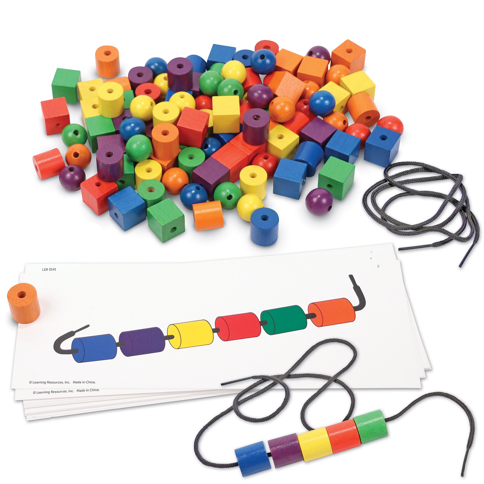 Learning Resources Beads and Pattern Card Set, 108 Beads & 20 Activity Cards for Early Maths & Fine Motor Skills, Language-Free Independent Learning, Ages 3+