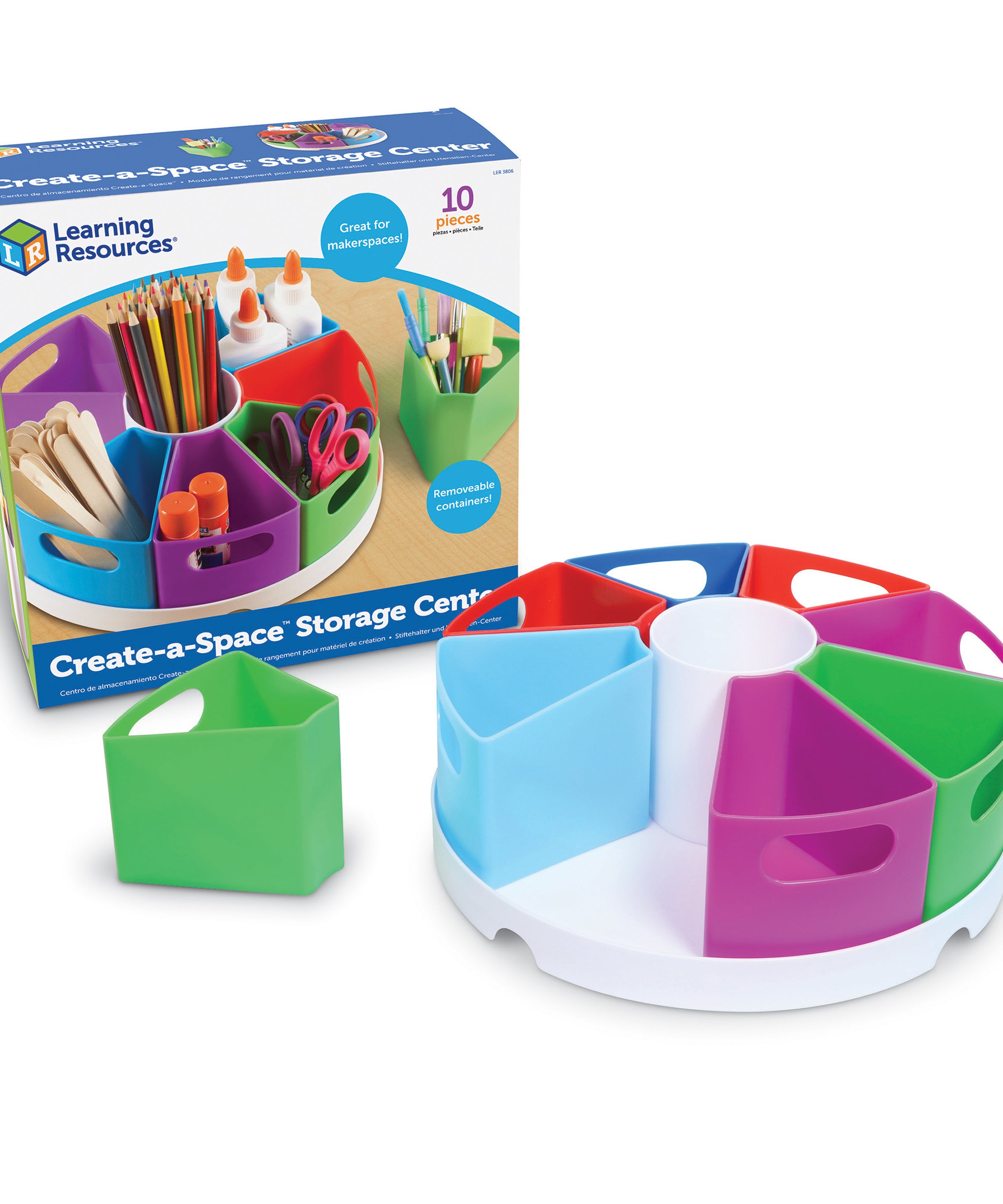 Learning Resources Create-a-Space Storage Center, Vibrant, Multi-Compartment Organizer for Classroom, Office, or Homework Station, Includes 9 Storage Containers (30.5cm D x 11.5cm H)