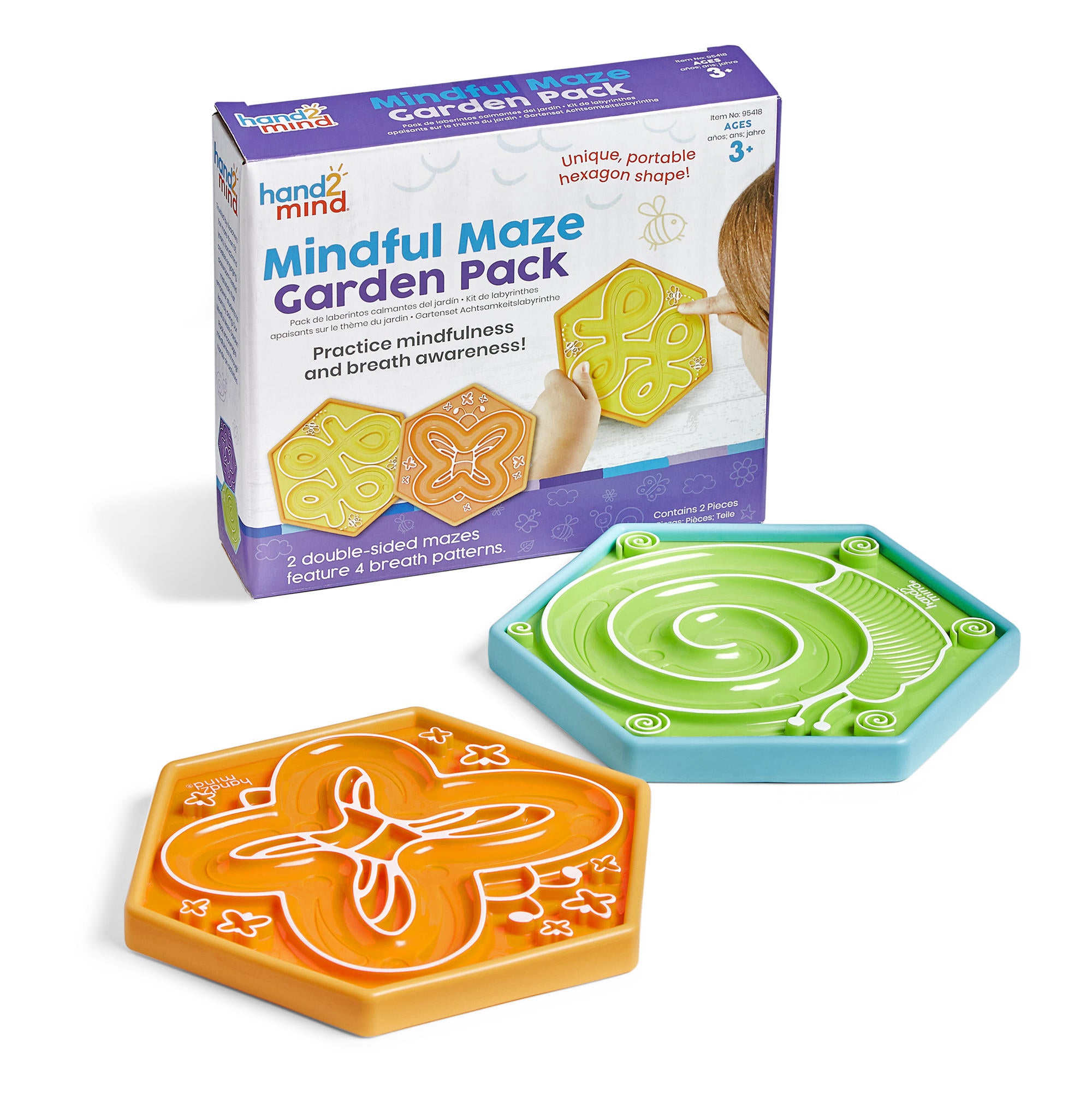 Learning Resources Mindful Maze Garden Pack, Calming Sensory Breathing Boards for Kids, Mindfulness & Self-Regulation Tool, 2 Double-Sided Boards with 4 Breathing Patterns, Ages 3+