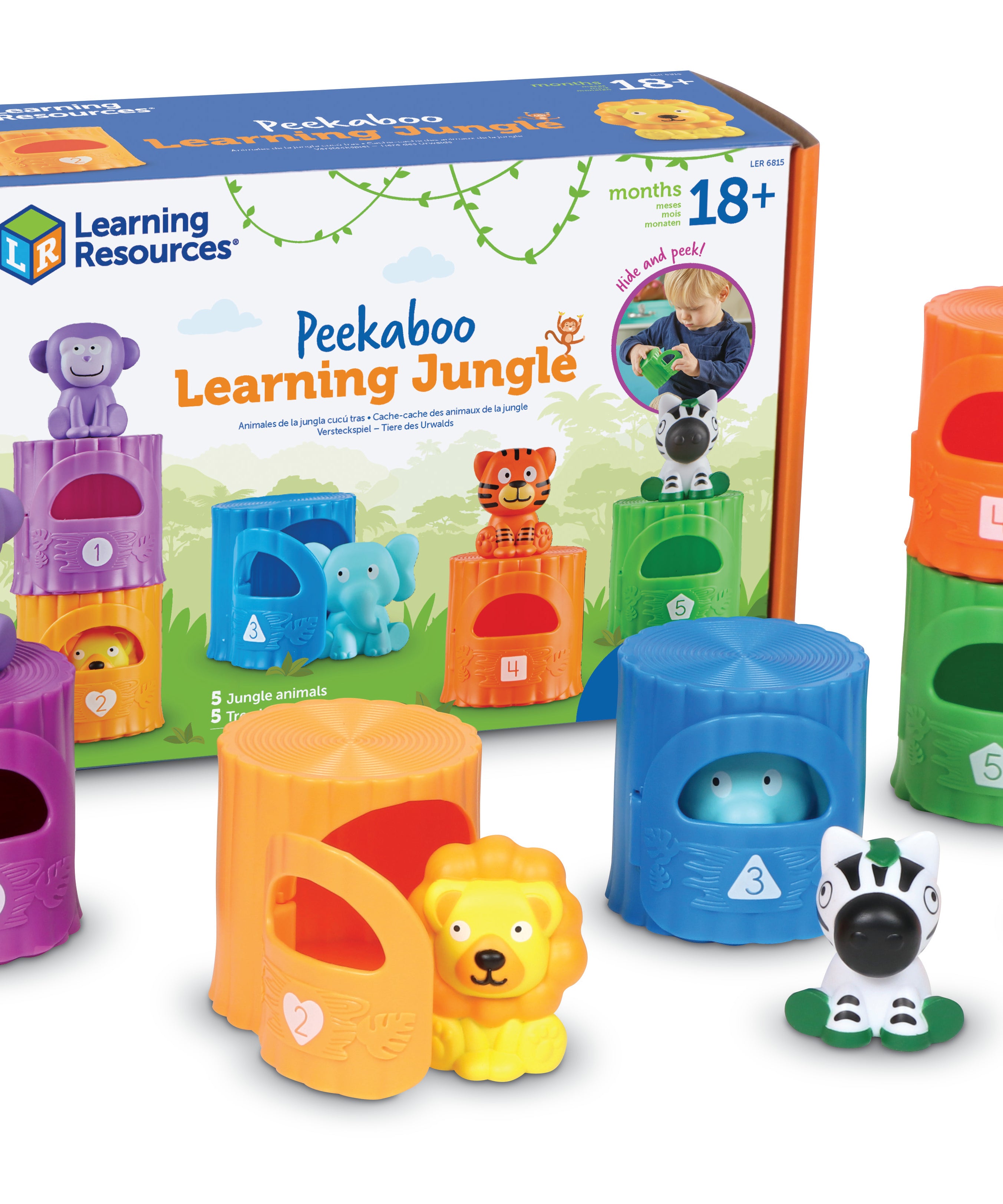 Learning Resources Peekaboo Learning Jungle Playset, Interactive Toddler Toy for Counting, Colours, and Fine Motor Skills