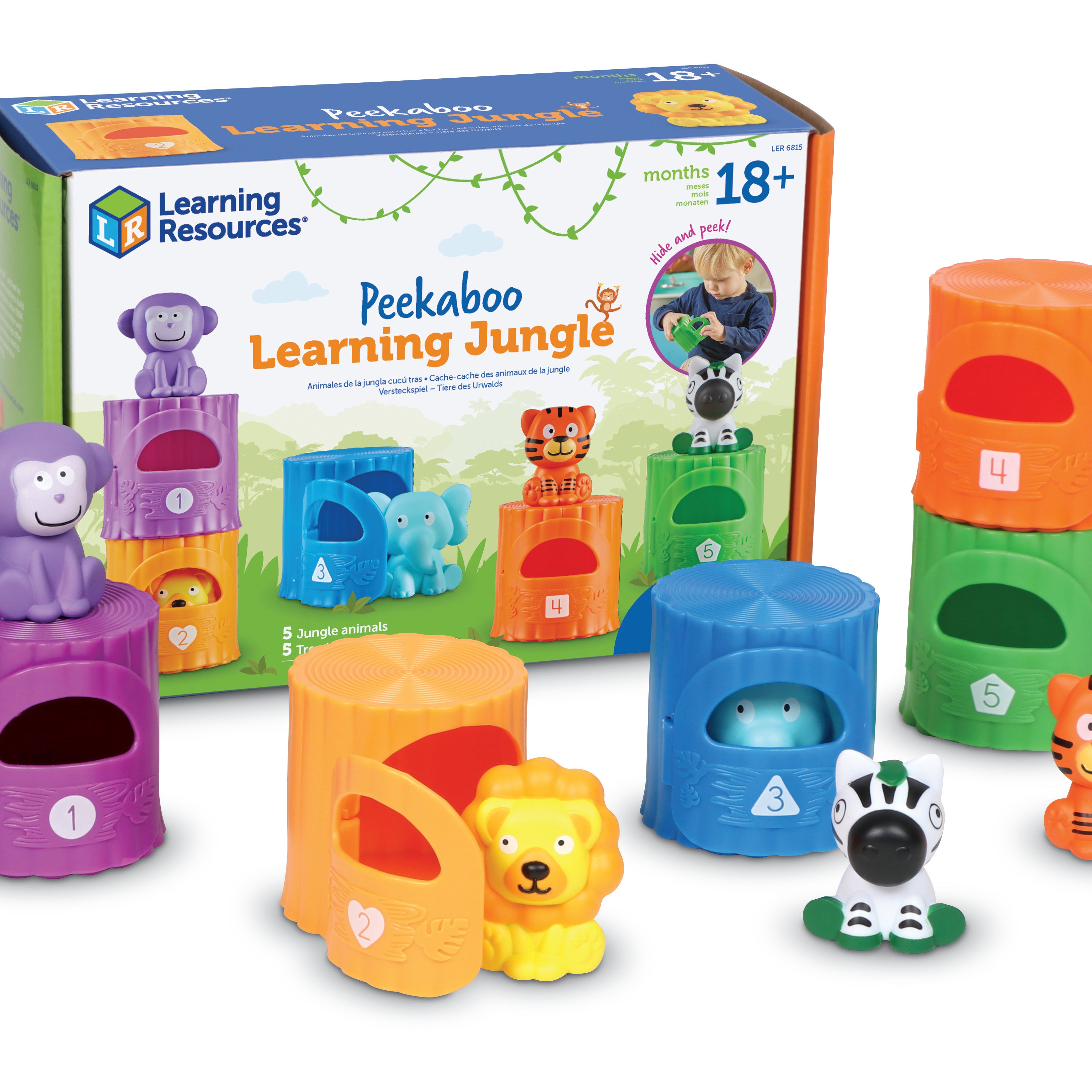 Learning Resources Peekaboo Learning Jungle Playset, Interactive Toddler Toy for Counting, Colours, and Fine Motor Skills