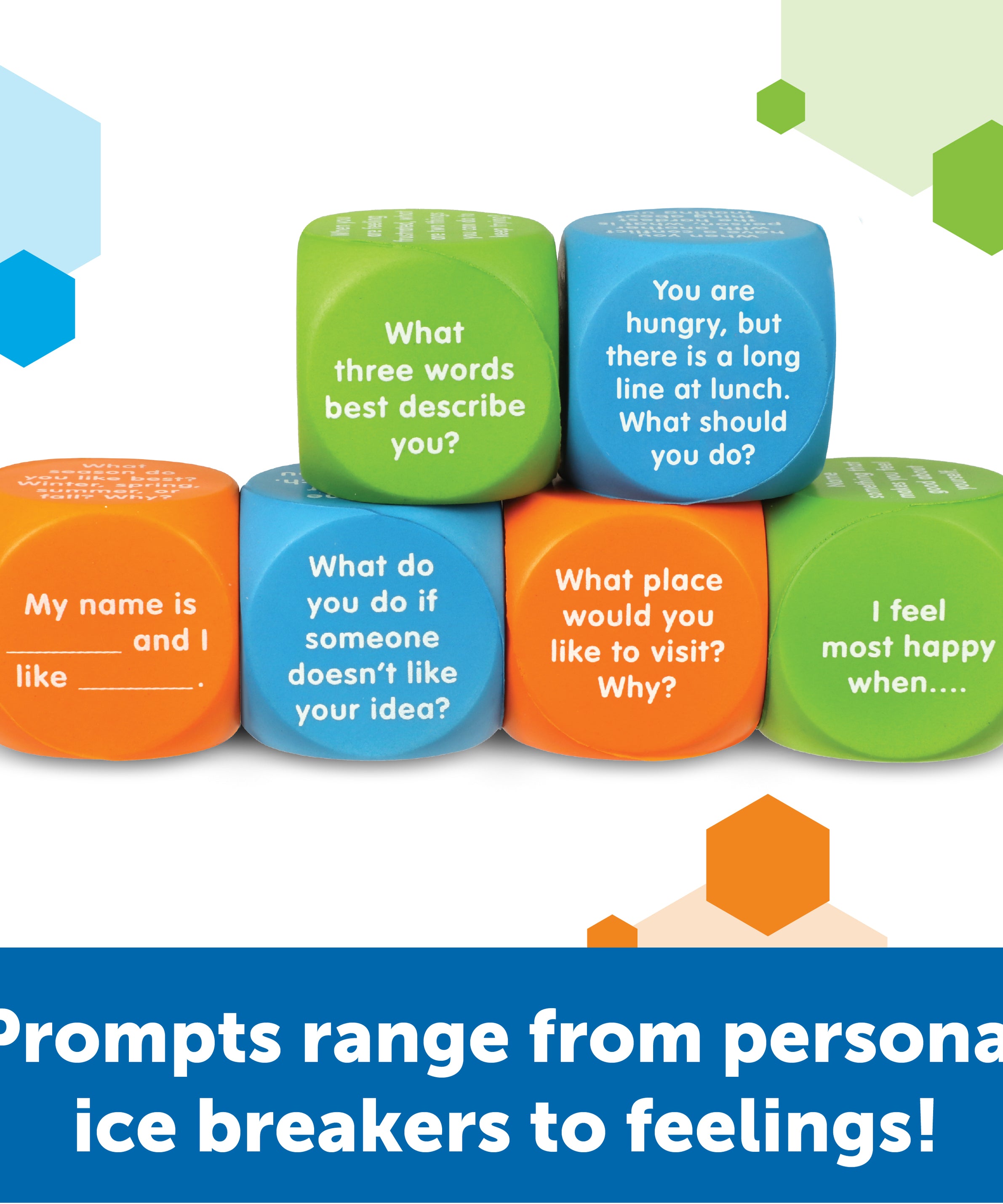 Learning Resources Lets Talk SEL Cubes, Set of 6 Social Emotional Learning Conversation Cubes, Includes 36 Prompts for Ice Breakers, Social Skills, and Emotional Awareness, For Ages 5+