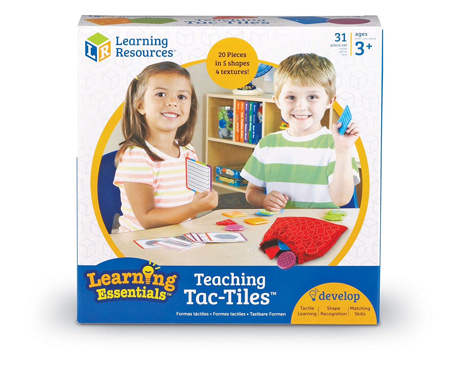 Learning Resources Teaching Tac-Tiles LER 9075, Tactile Learning Set for Early Development, Includes 20 Pieces, 10 Activity Cards, and Feely Bag for Sensory Play