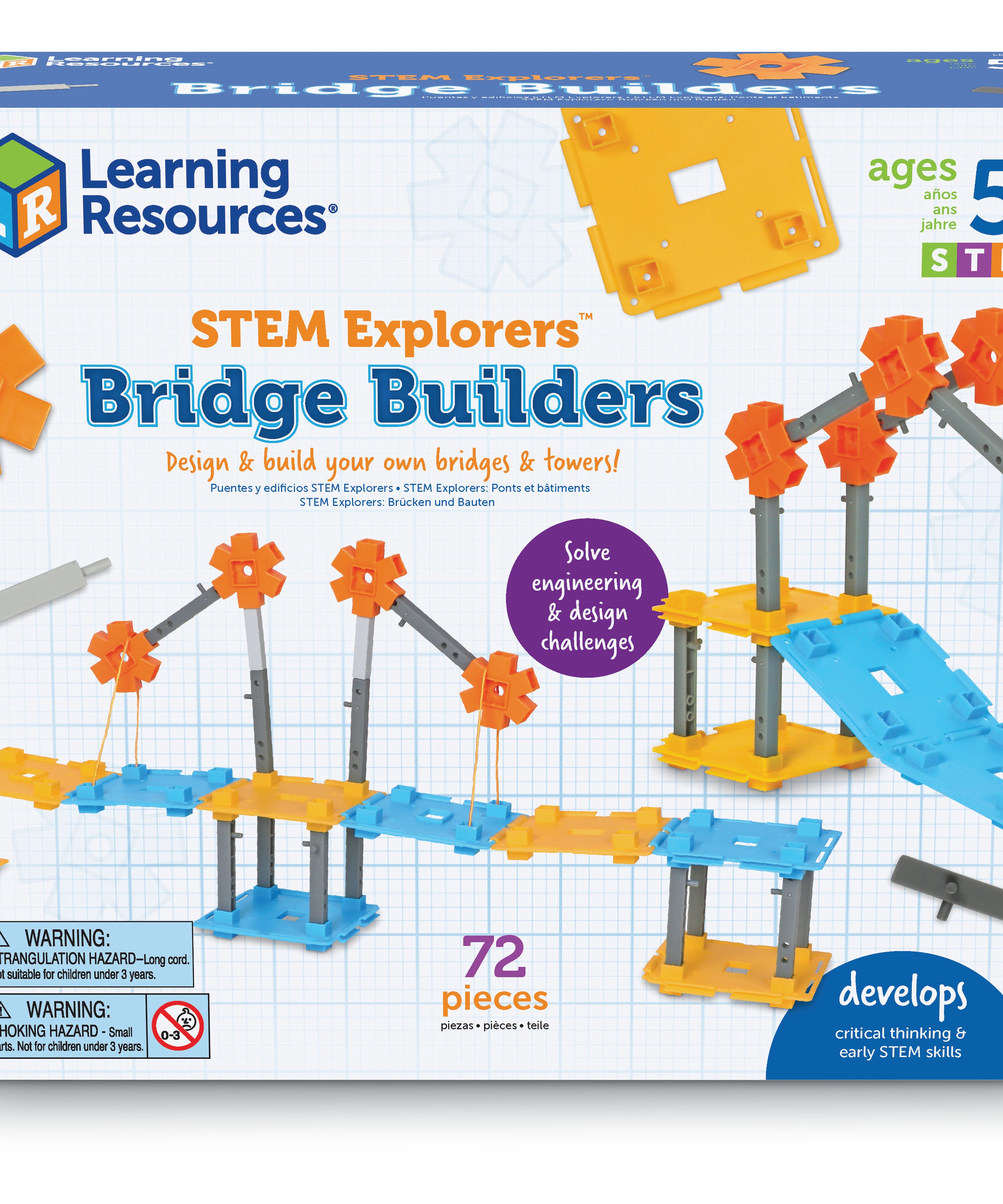 Learning Resources STEM Explorers Bridge Builders, STEM Toys for Kids Ages 5+, Build Bridges and Towers, 9 Engineering Challenges, Critical Thinking Skills, 62 Pieces, Activity Cards