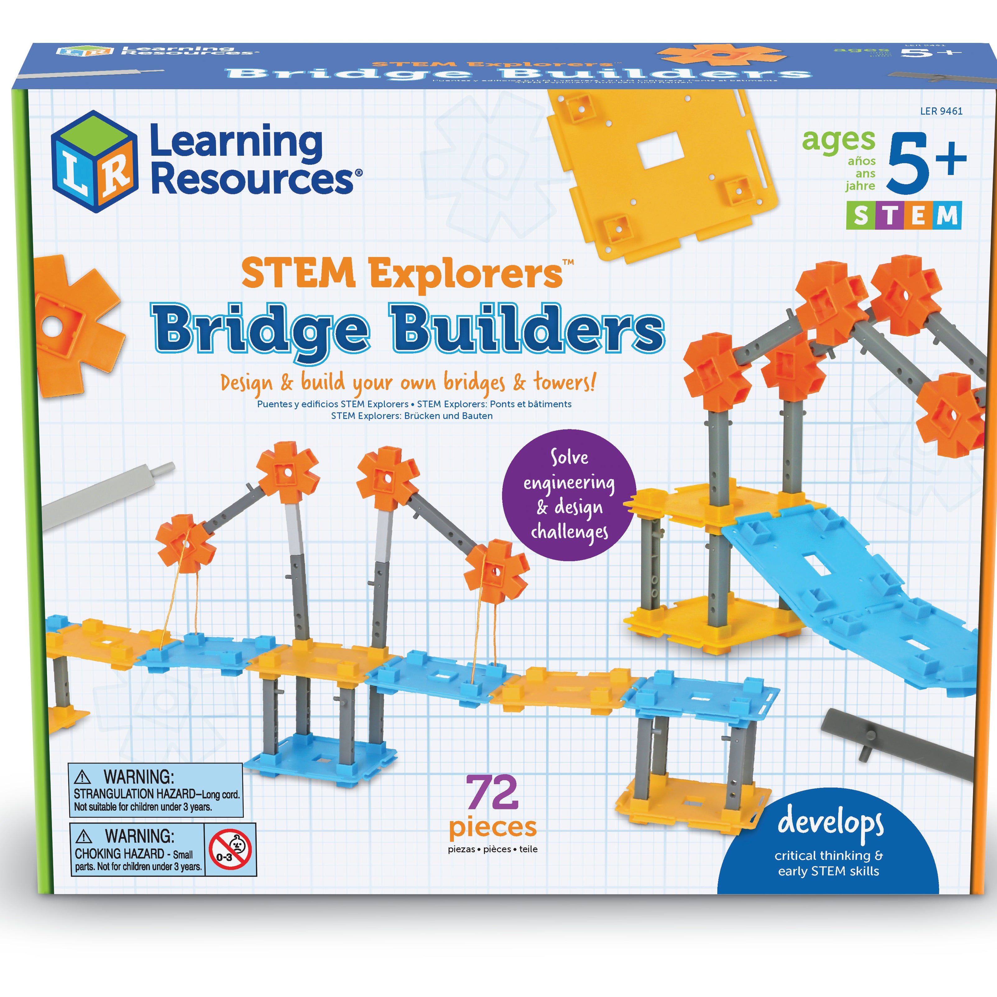 Learning Resources STEM Explorers Bridge Builders, STEM Toys for Kids Ages 5+, Build Bridges and Towers, 9 Engineering Challenges, Critical Thinking Skills, 62 Pieces, Activity Cards