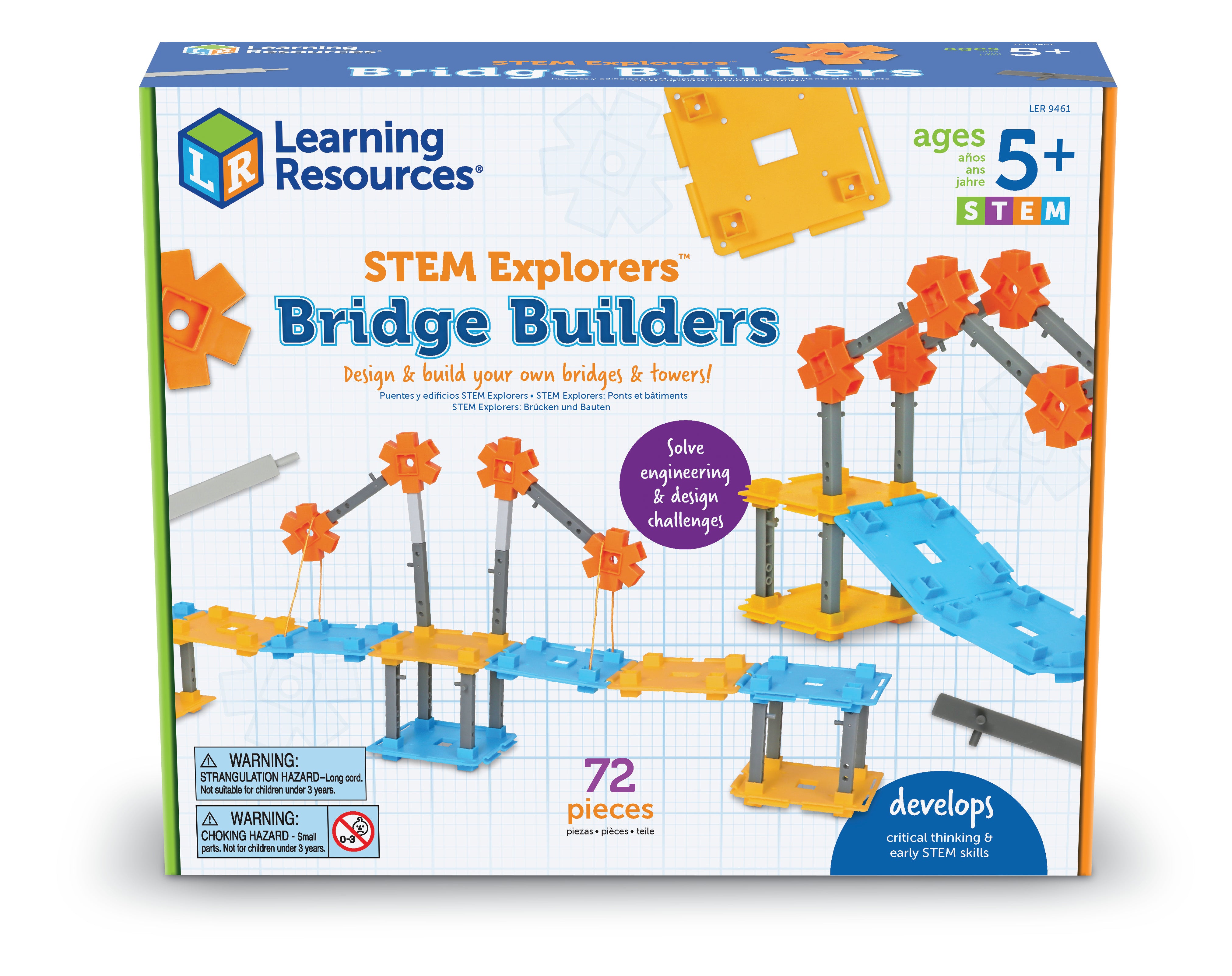 Learning Resources STEM Explorers Bridge Builders, STEM Toys for Kids Ages 5+, Build Bridges and Towers, 9 Engineering Challenges, Critical Thinking Skills, 62 Pieces, Activity Cards