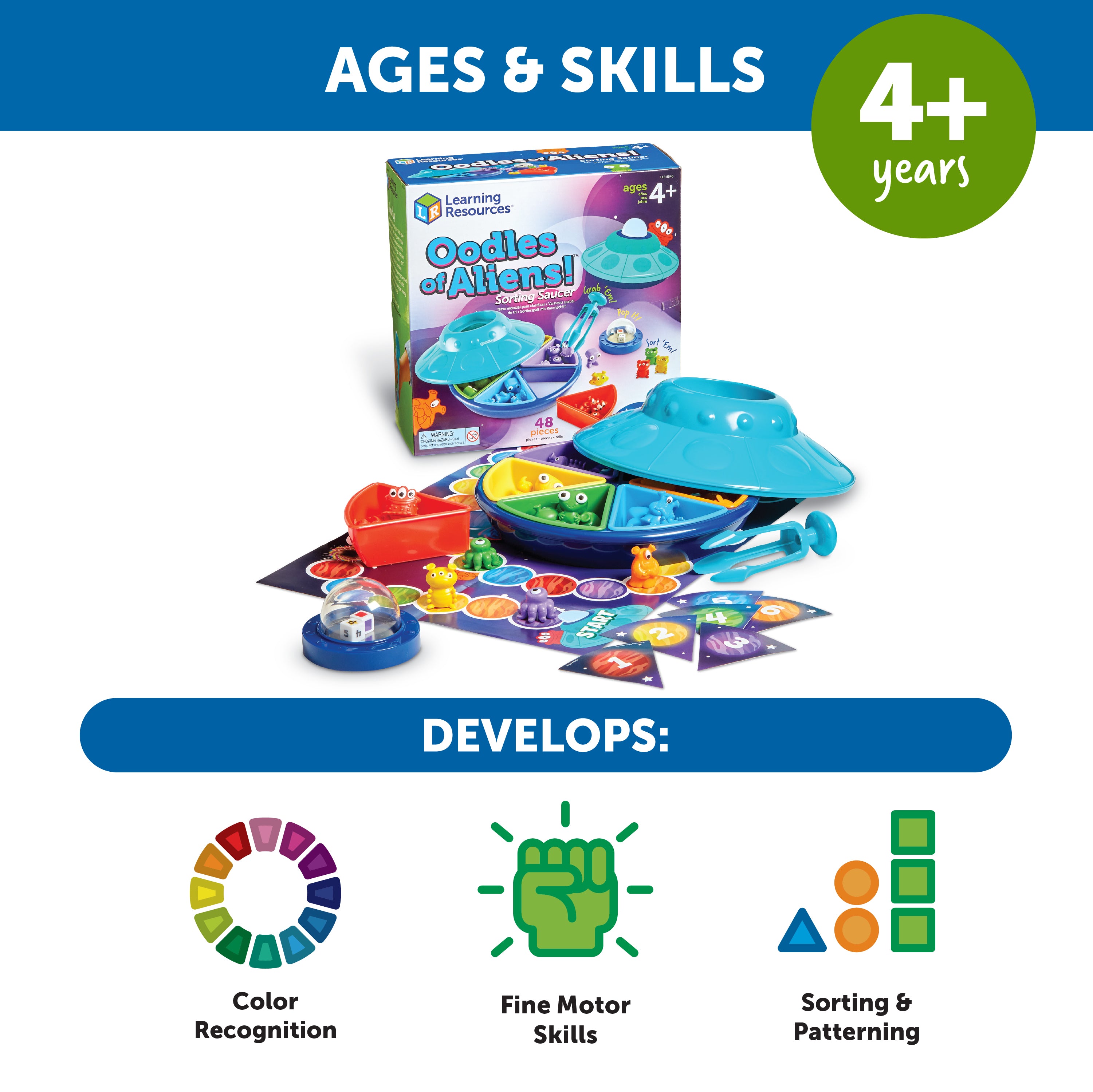 Learning Resources Oodles of Aliens! Sorting Saucer, Fine Motor & Sorting Game for Kids, 48 Pieces, Ages 3+