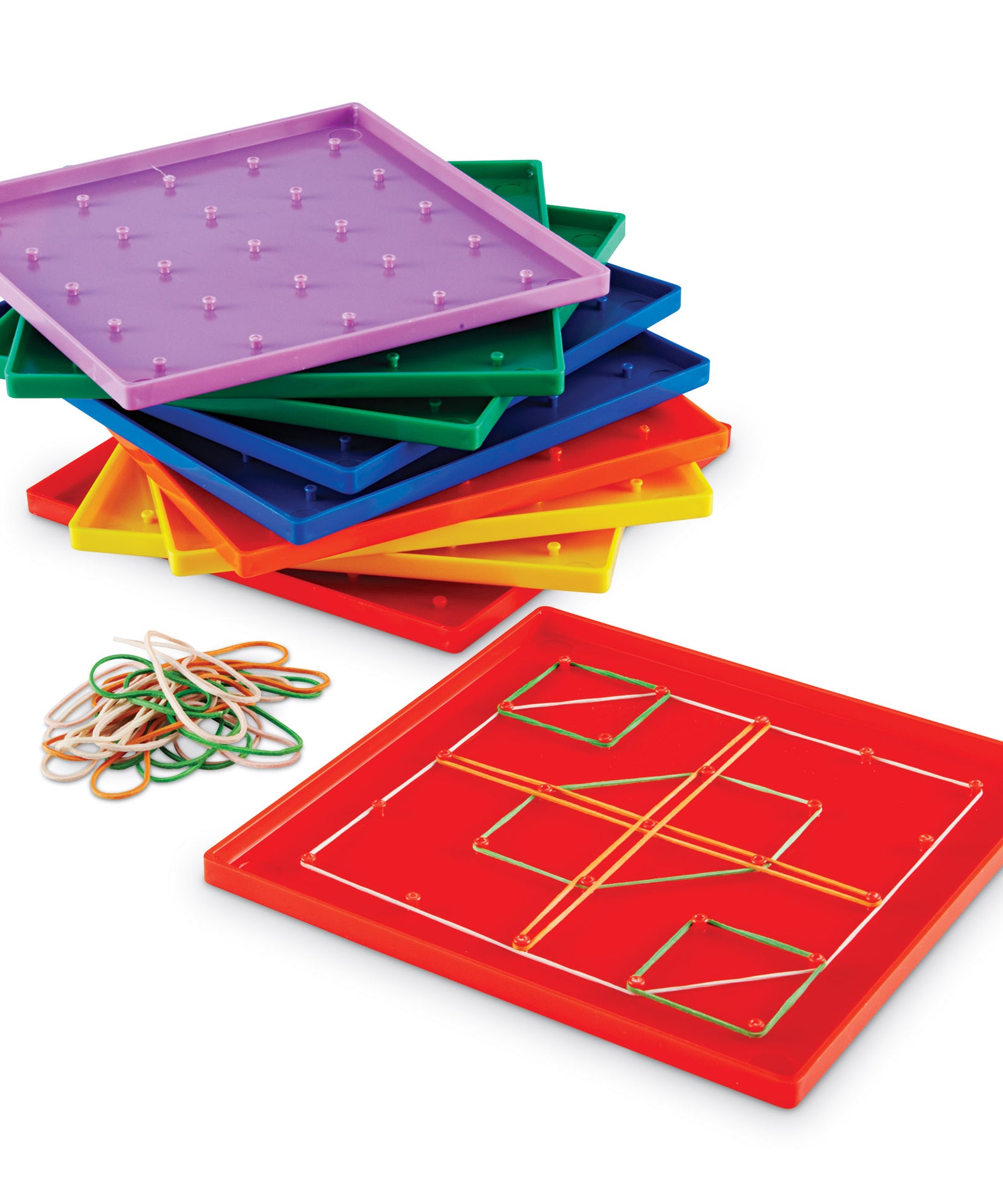 Learning Resources 5 x 5 Pin Geoboards, Set of 10 Colourful Plastic Boards with Elastic Bands, Hands-On Geometry Tools for Kids, Ages 5+