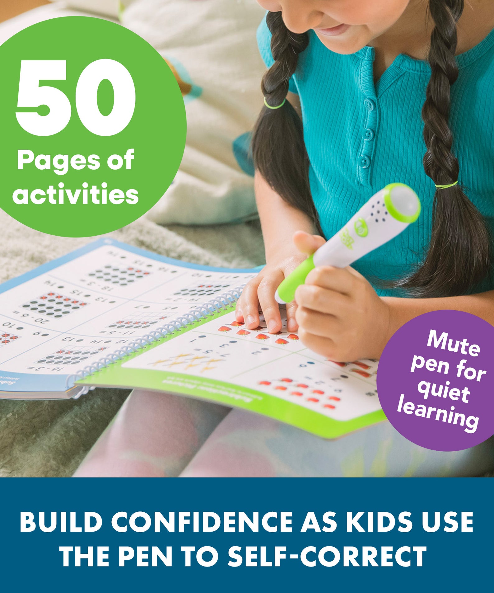 Learning Resources Hot Dots Let's Learn Math 1st Grade, Interactive Workbook with 50 Activity Pages and Talking Pen, Ages 6 Plus