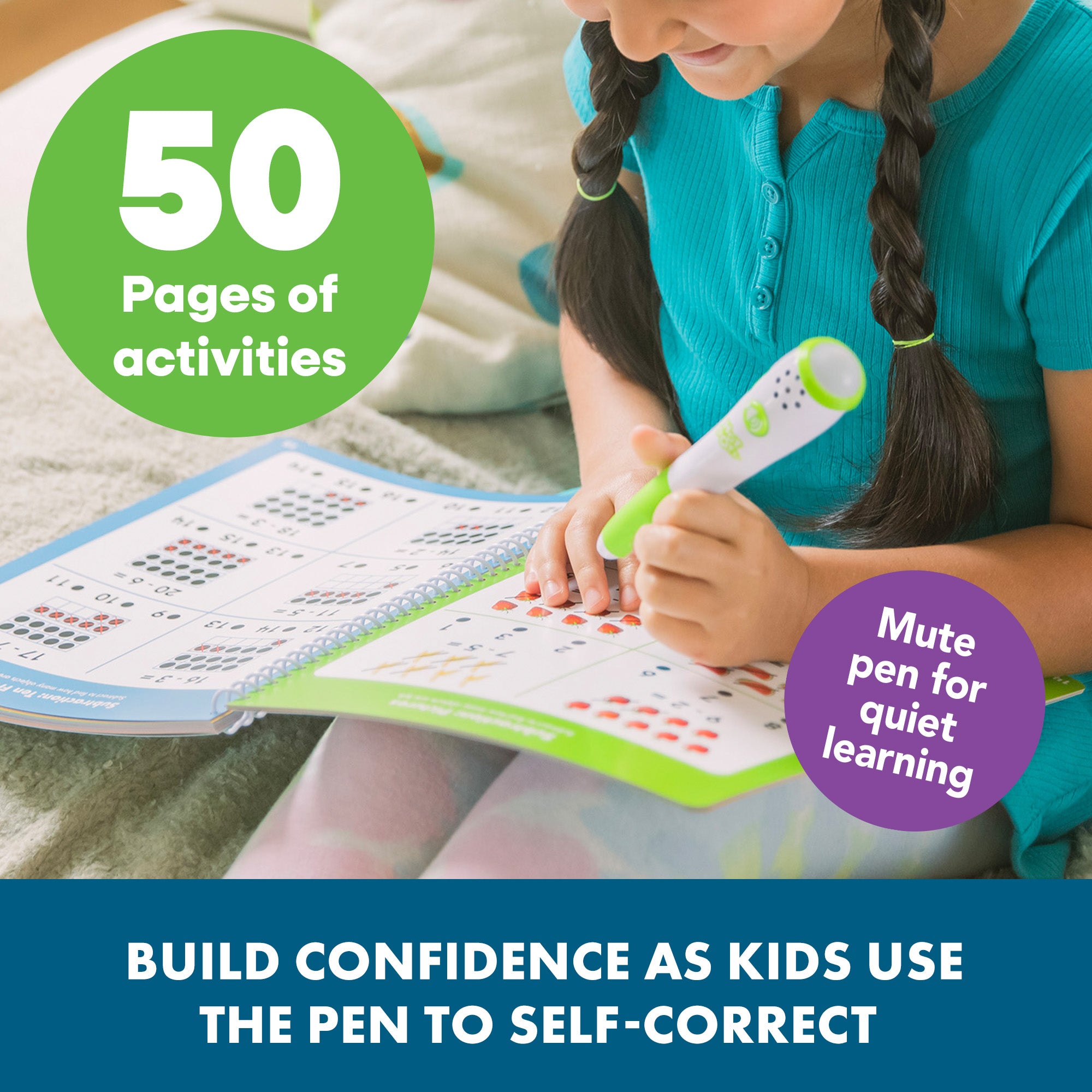 Learning Resources Hot Dots Let's Learn Math 1st Grade, Interactive Workbook with 50 Activity Pages and Talking Pen, Ages 6 Plus