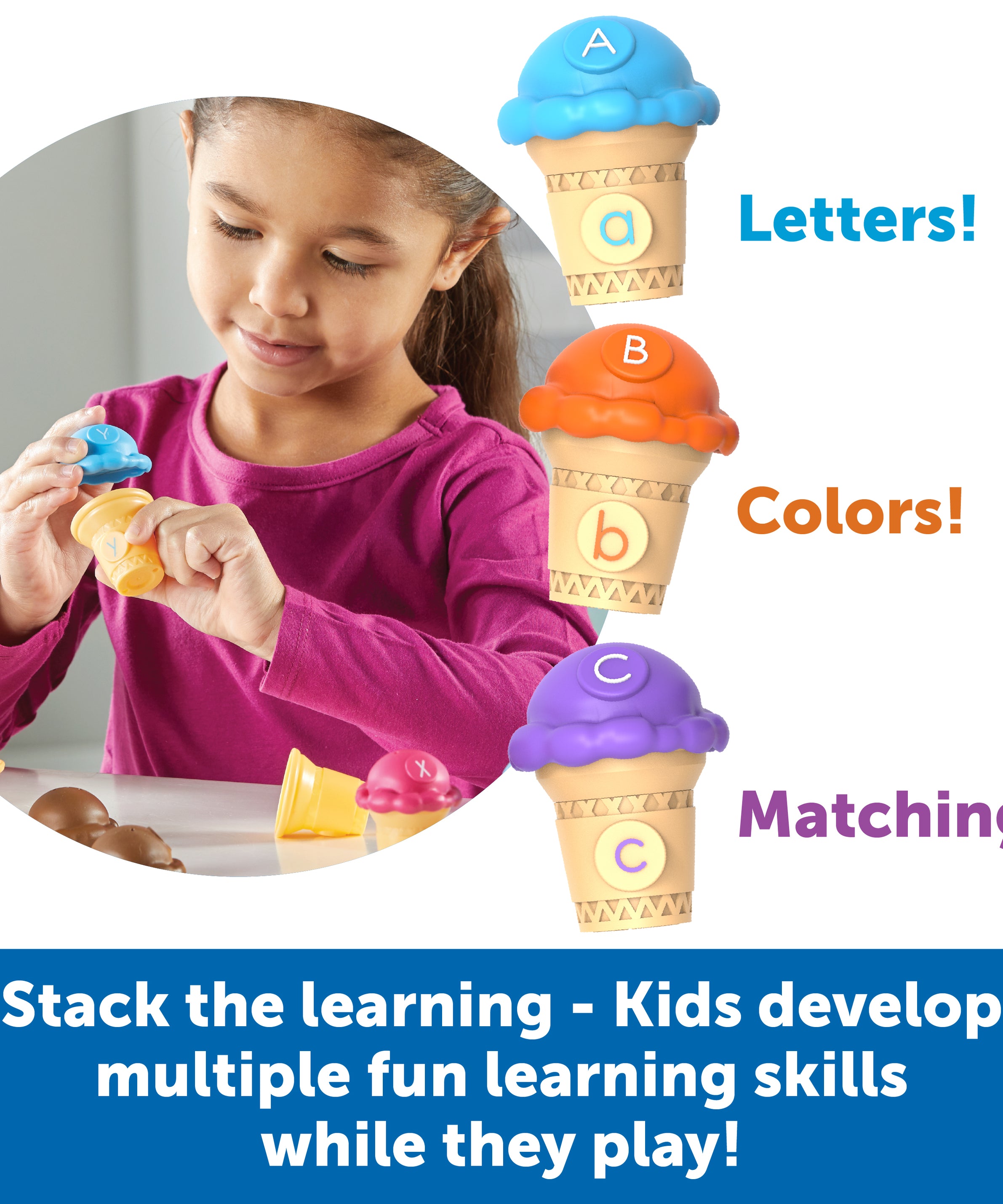 Learning Resources Educational Ice Cream Alphabet Toy Set for Preschool Kids, 26 Matching Pieces for ABC Learning and Imaginative Play