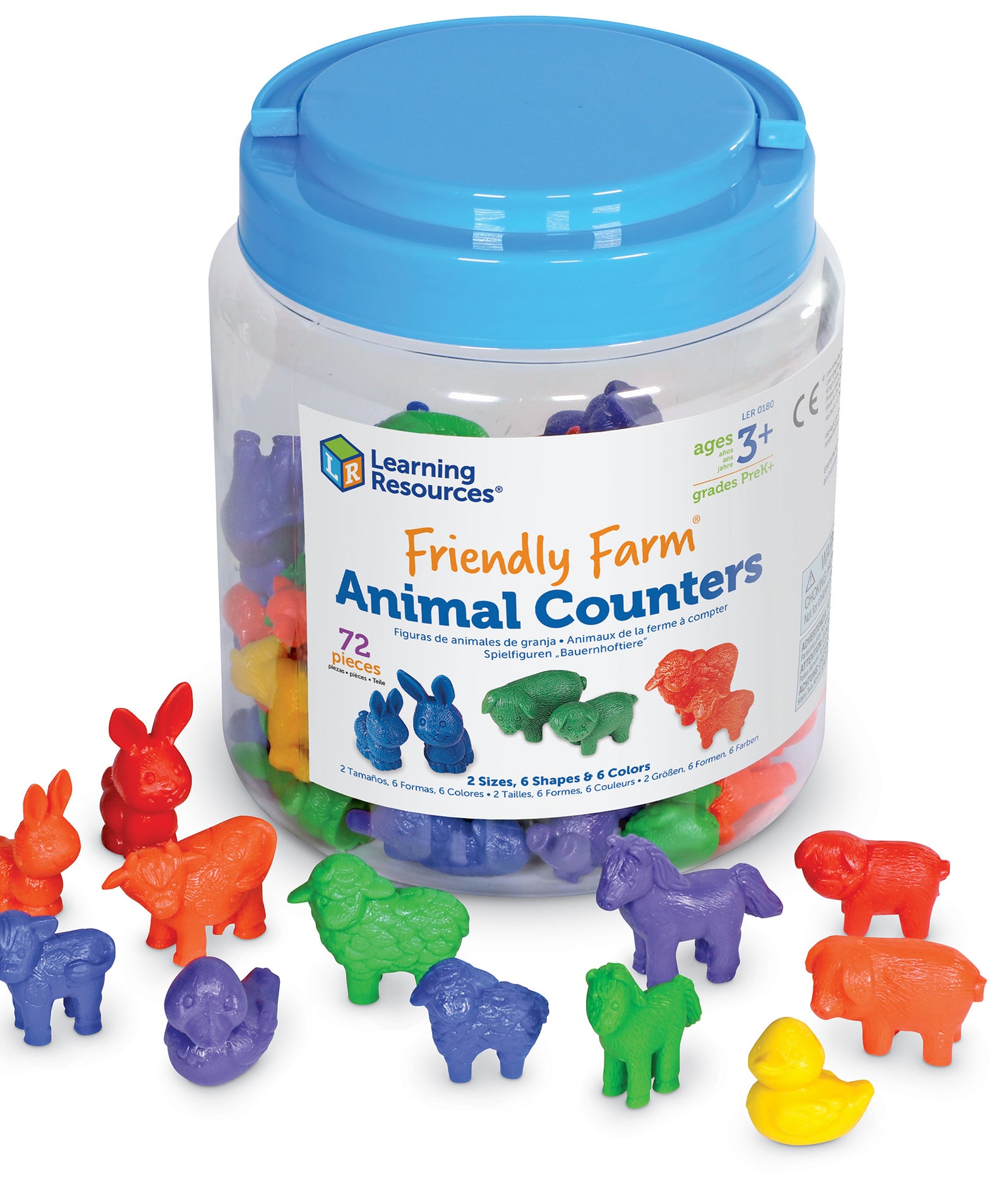 Learning Resources Friendly Farm Animal Counters, Set of 72, Farm Animal Counters for Counting, Sorting & Early Math Skills, Rubber Counters, Wipe-Clean, Includes Storage Tub, Ages 3+