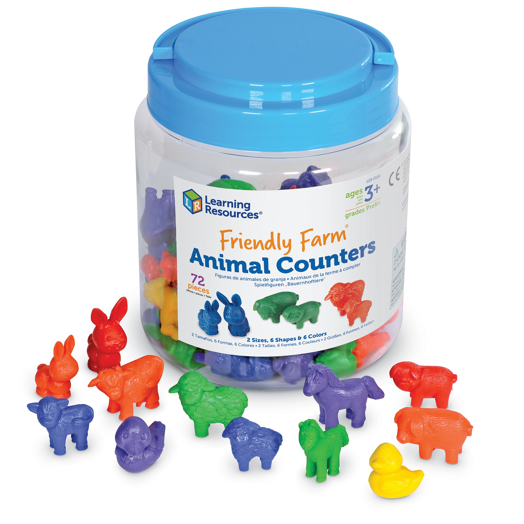 Learning Resources Friendly Farm Animal Counters, Set of 72, Farm Animal Counters for Counting, Sorting & Early Math Skills, Rubber Counters, Wipe-Clean, Includes Storage Tub, Ages 3+
