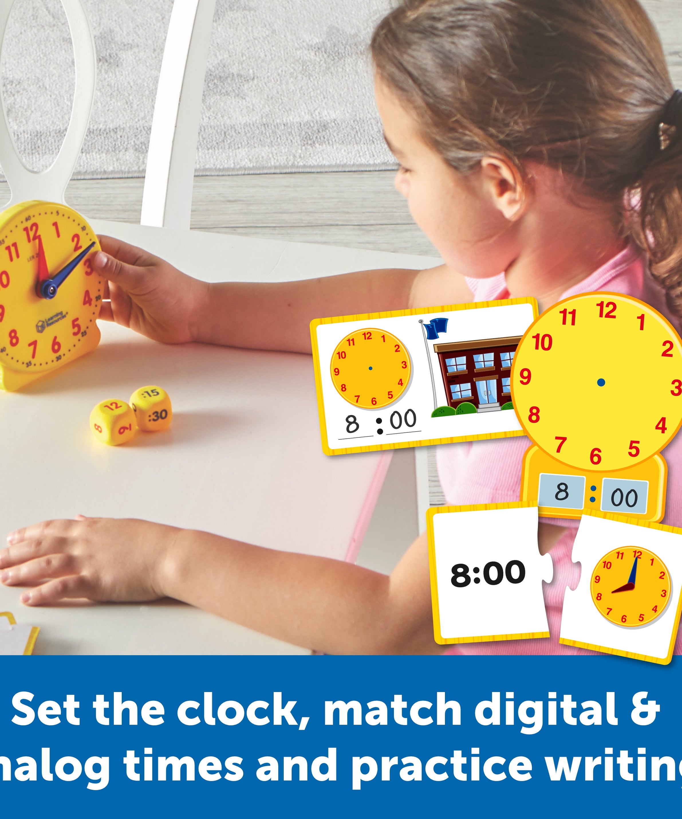 Learning Resources Time Activity Set, Digital & Analogue Time Learning for Kids, Includes Plastic Clock, Puzzle Cards, Time Dice, Activity Cards & Guide, Ages 4+