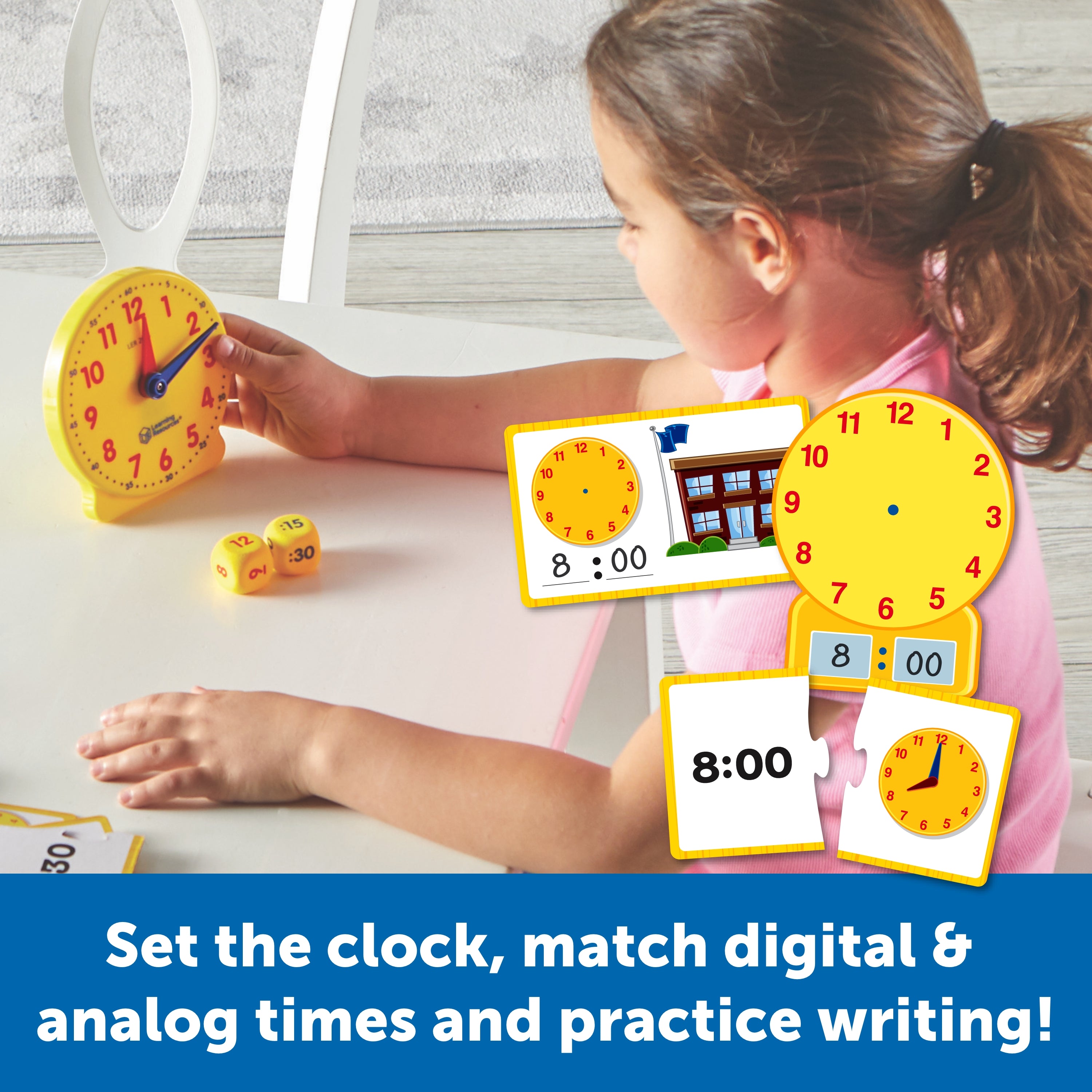 Learning Resources Time Activity Set, Digital & Analogue Time Learning for Kids, Includes Plastic Clock, Puzzle Cards, Time Dice, Activity Cards & Guide, Ages 4+