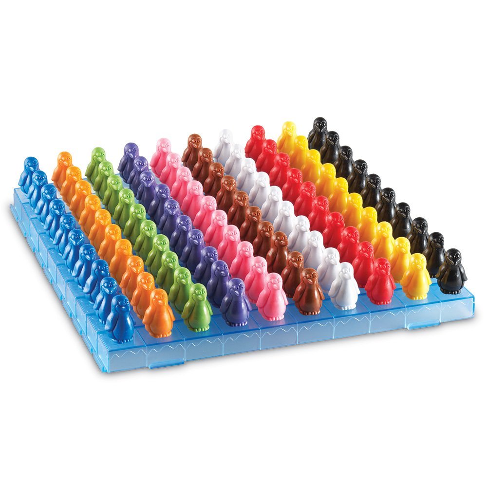 Learning Resources Penguins on Ice Math Activity Set, Hands-On Counting and Sorting Game for Kids, Includes 100 Colourful Penguin Counters and 10 Ice Bars