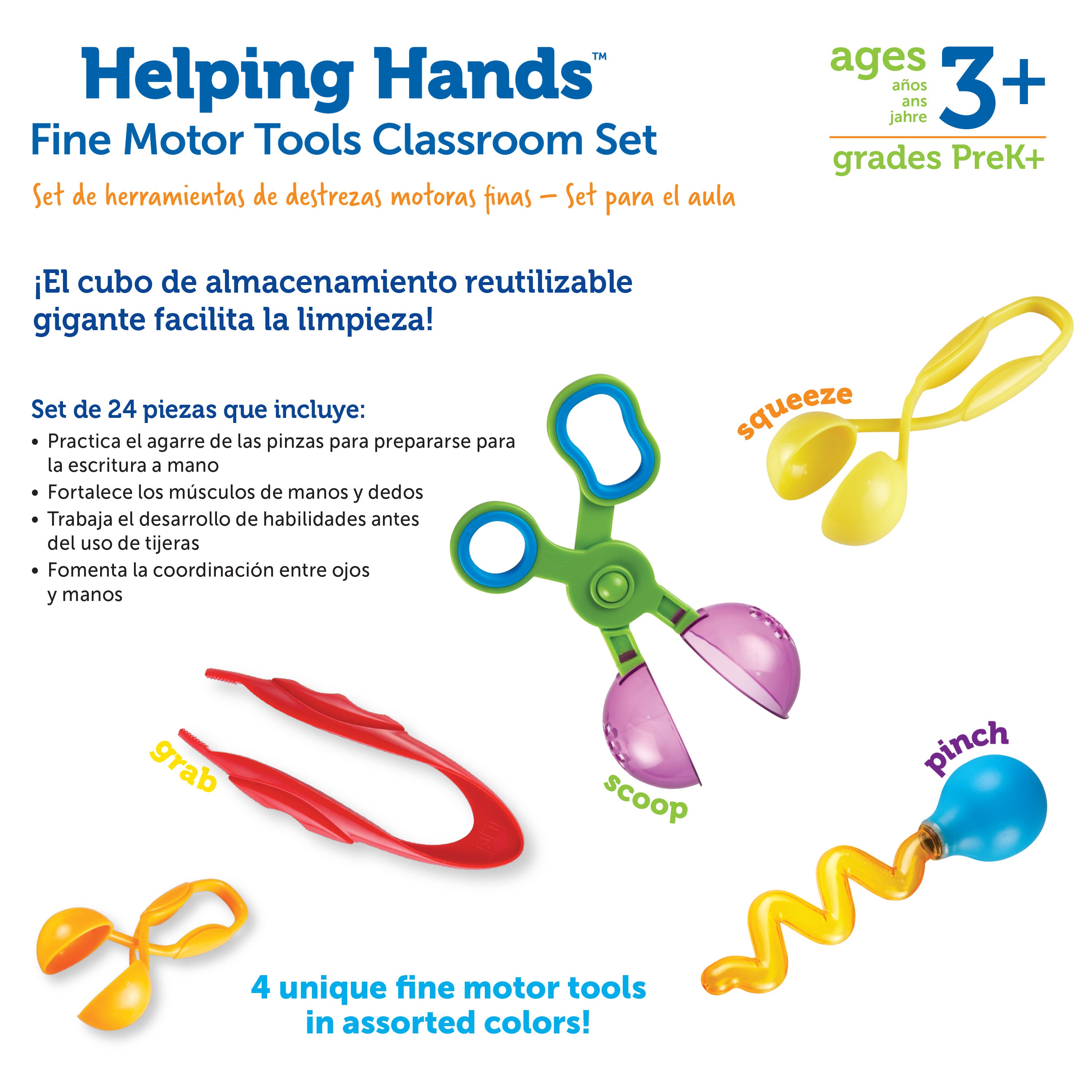 Learning Resources Helping Hands Fine Motor Tools Classroom Set, 24-Piece Set for Preschool & Early Learning