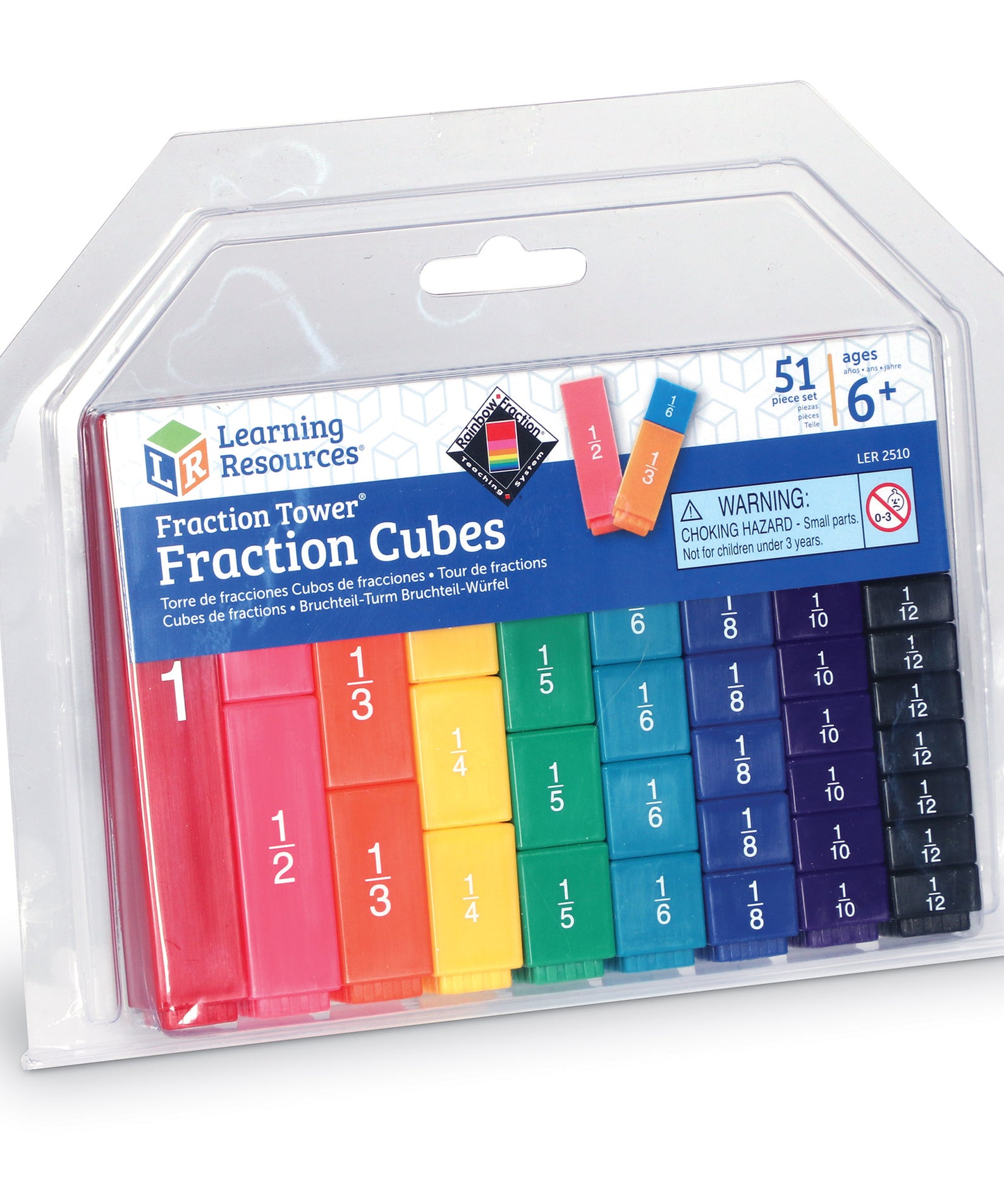 Learning Resources Fraction Tower Fraction Cubes, 51-Piece Colour-Coded Maths Set, Interlocking Cubes for Hands-On Fraction Learning