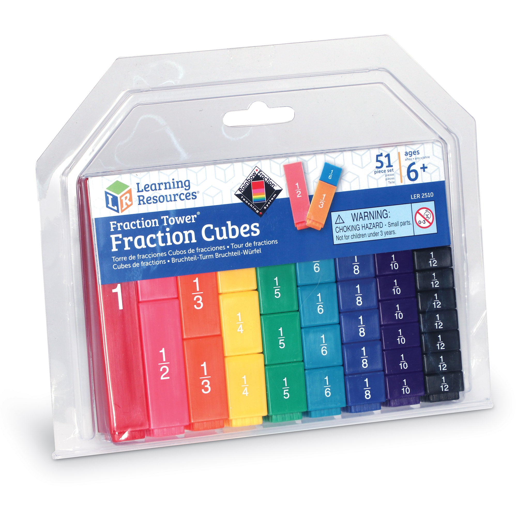 Learning Resources Fraction Tower Fraction Cubes, 51-Piece Colour-Coded Maths Set, Interlocking Cubes for Hands-On Fraction Learning