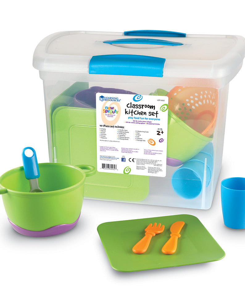 Learning Resources New Sprouts Classroom Kitchen Set, Colorful Pretend Play Kitchen Set for Early Learners, Ideal for Imaginative Play, Ages 2+
