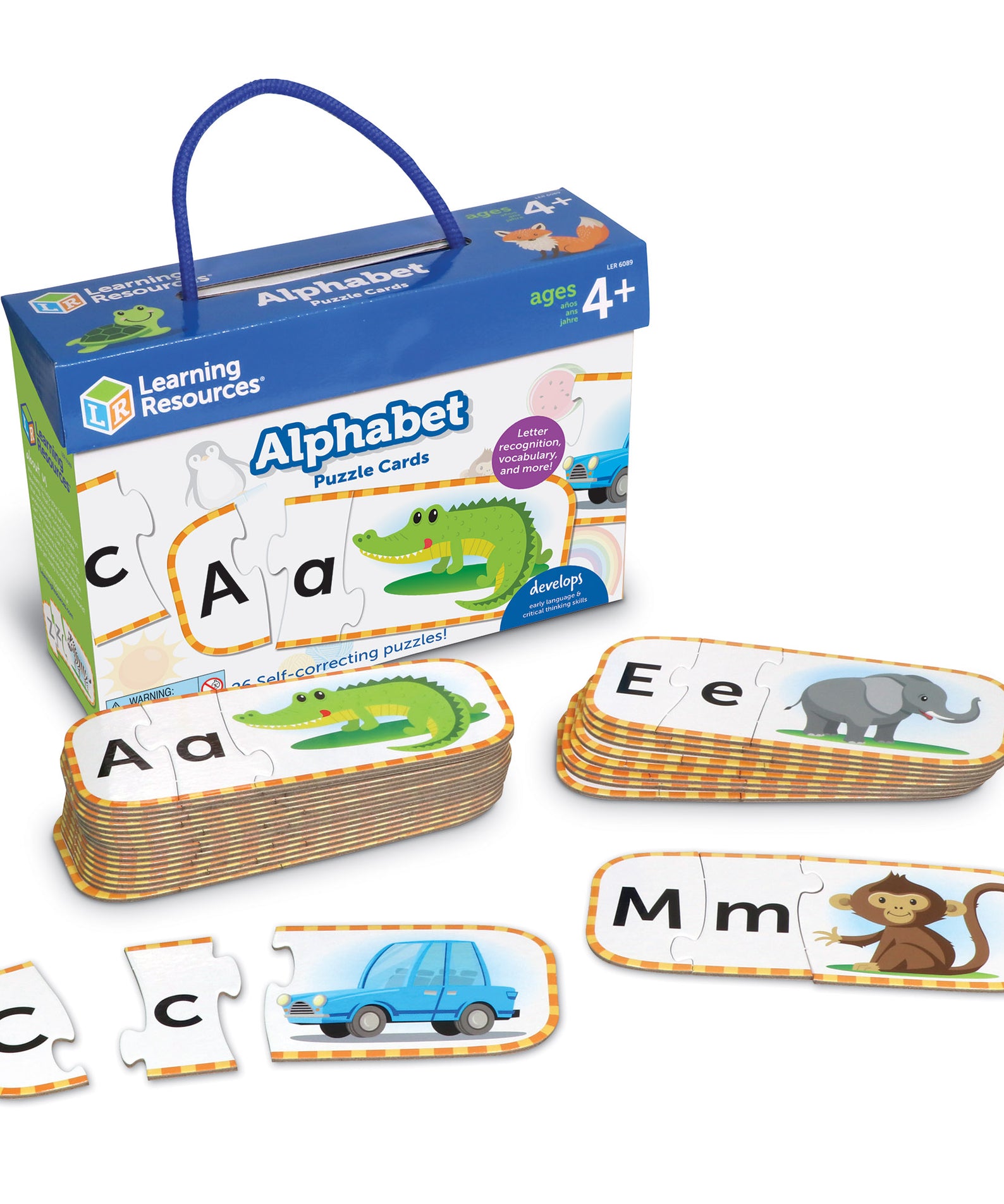 Learning Resources Upper and Lowercase Alphabet Puzzle Cards, 26 Self-Correcting Three-Piece Puzzles for Preschool Learning, Ages 4 Plus