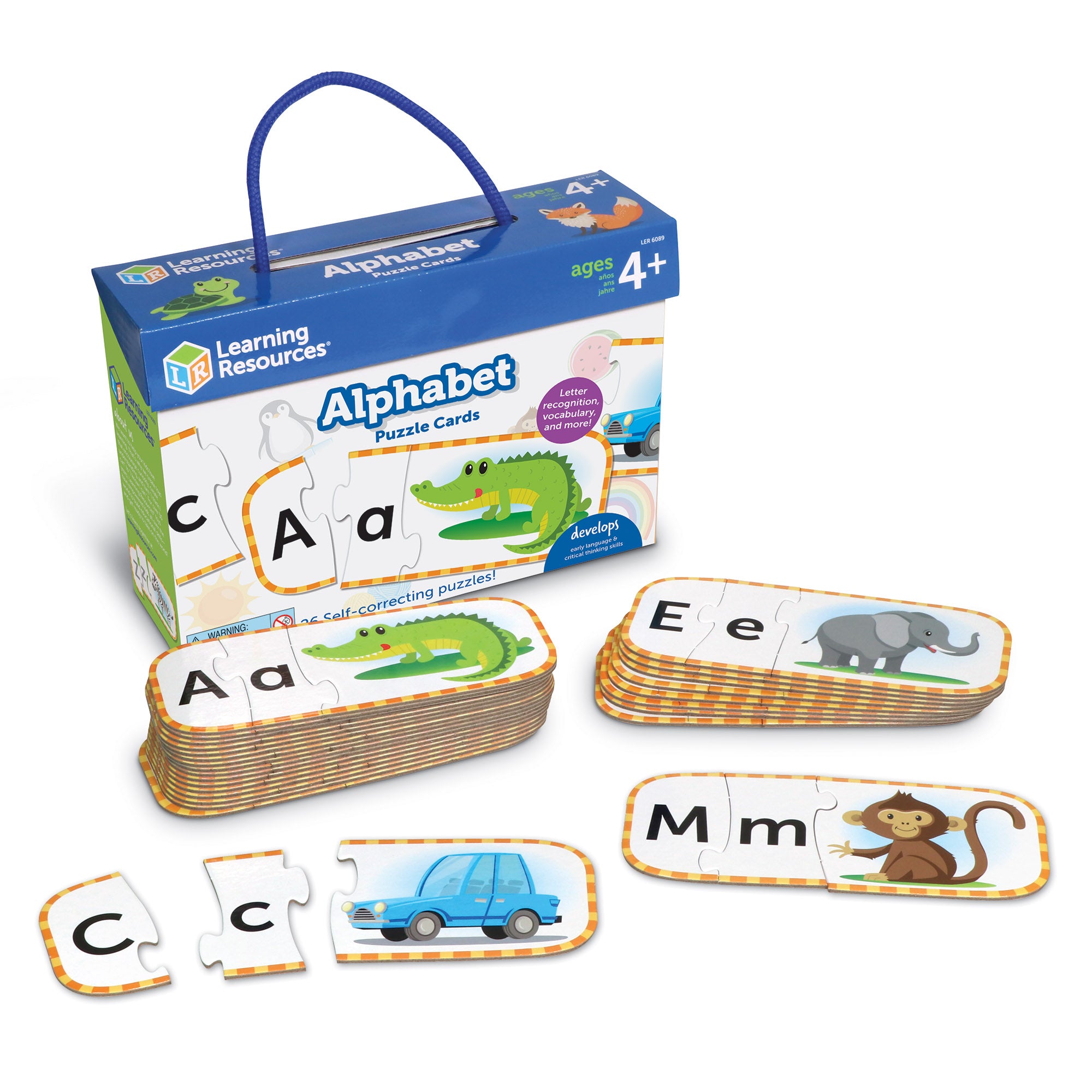 Learning Resources Upper and Lowercase Alphabet Puzzle Cards, 26 Self-Correcting Three-Piece Puzzles for Preschool Learning, Ages 4 Plus