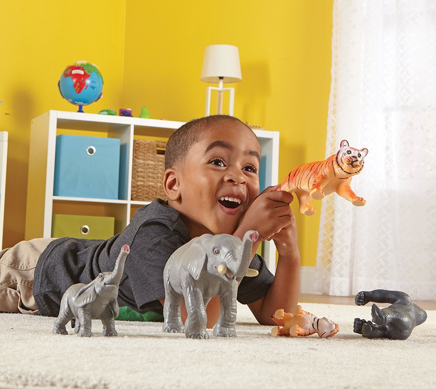 Learning Resources Jumbo Jungle Animals Mommas and Babies, 6 Piece Pretend Play Animal Set with Storage Box, Ages 2 Plus