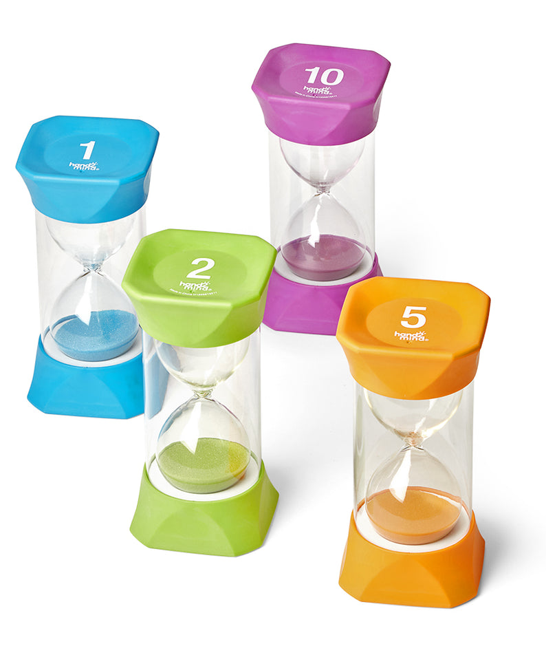 Learning Resources Jumbo Sand Timer Bundle, Colourful Hourglass Timers for Kids to Learn Time Management, 1, 2, 5, and 10 Minute Timers, Ages 3+