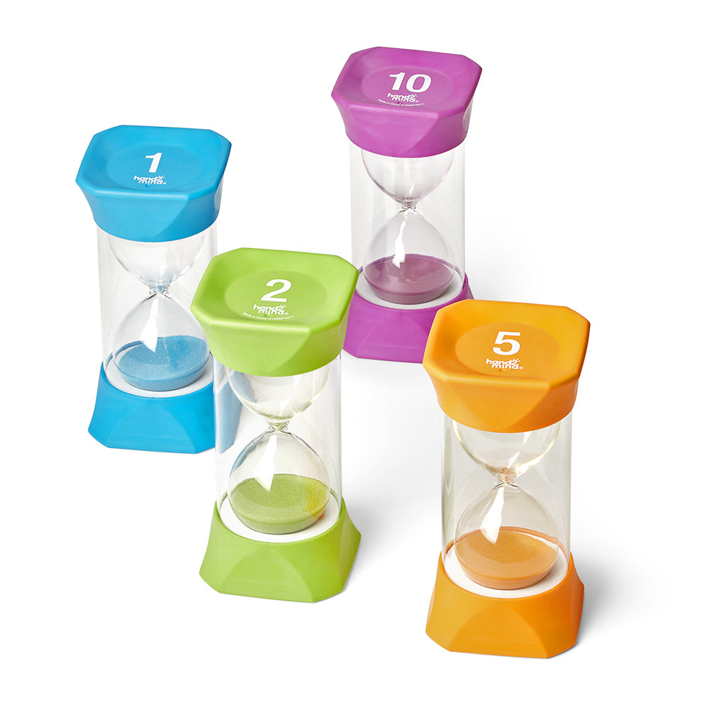 Learning Resources Jumbo Sand Timer Bundle, Colourful Hourglass Timers for Kids to Learn Time Management, 1, 2, 5, and 10 Minute Timers, Ages 3+