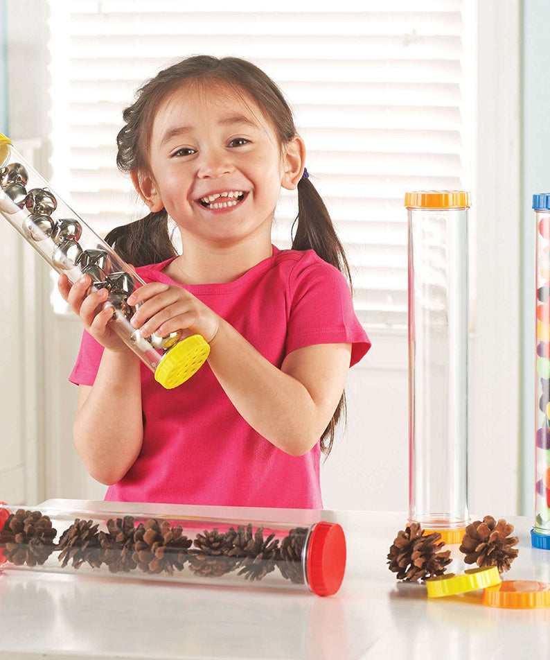 Learning Resources Primary Science Sensory Tubes, Sensory Exploration and Early Scientific Discovery, Set of 4 with Solid and Vented Lids, Ages 2+